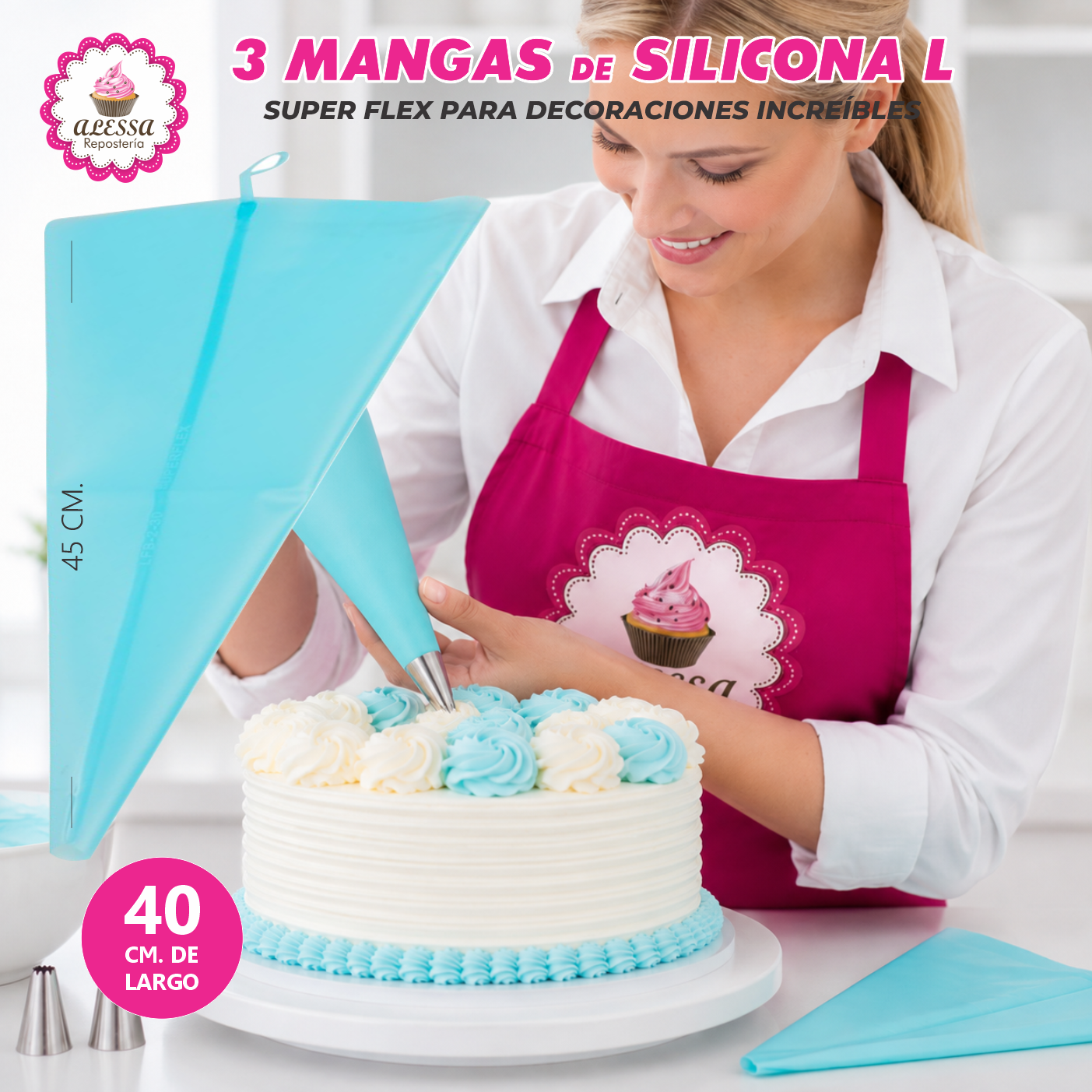3 MANGAS DE SILICONA PARA REPOSTERIA TAMAÑO L GRANDE - 6
