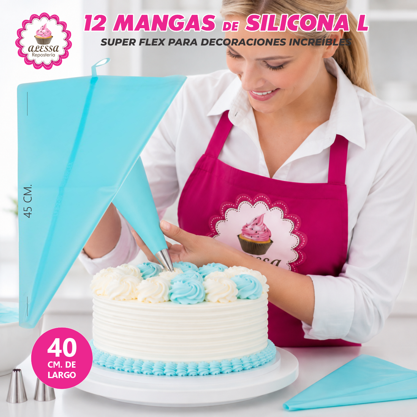 12 MANGAS DE SILICONA PARA REPOSTERIA TAMAÑO L GRANDE - 6