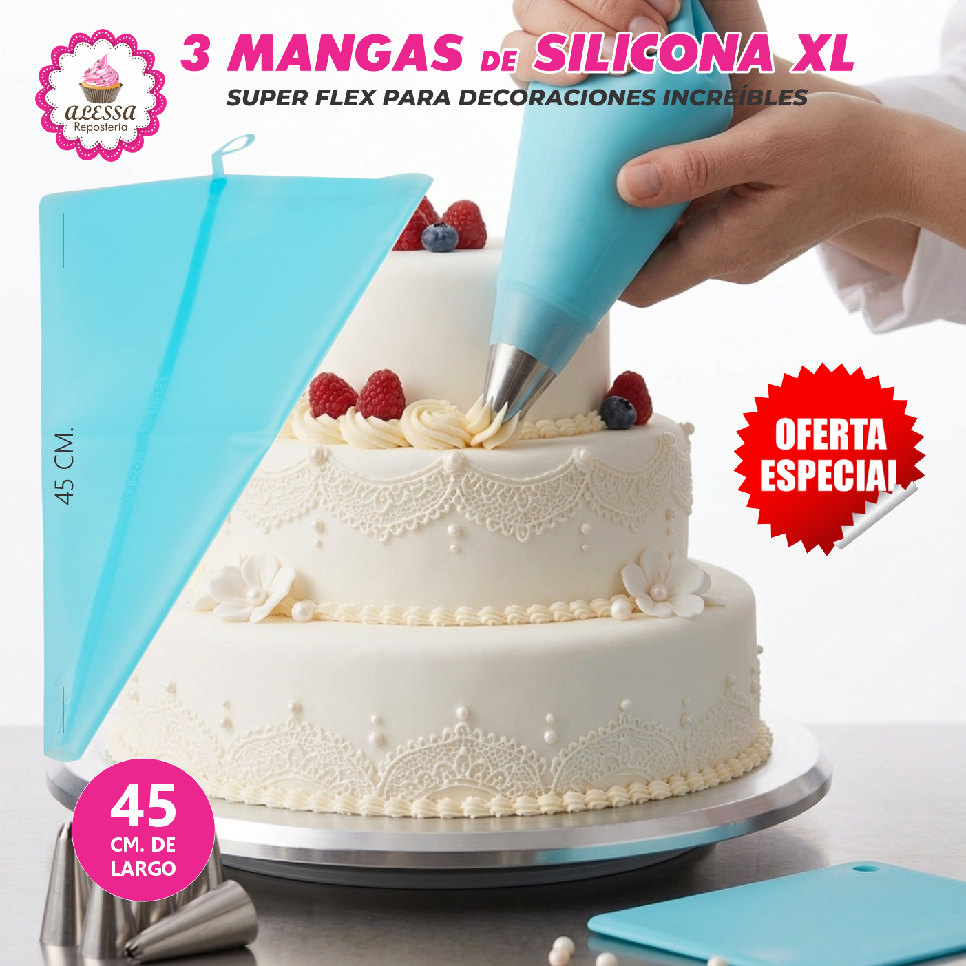 3 MANGAS DE SILICONA PARA REPOSTERIA TAMAÑO XL EXTRA GRANDE - 5