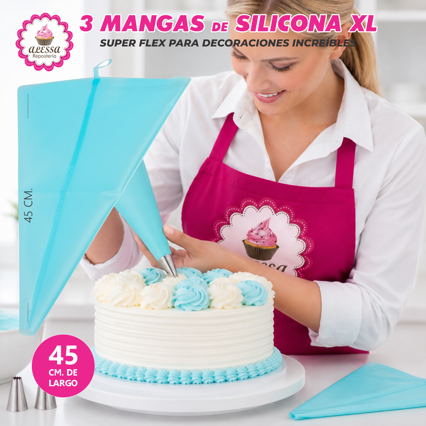 3 MANGAS DE SILICONA PARA REPOSTERIA TAMAÑO XL EXTRA GRANDE - 6