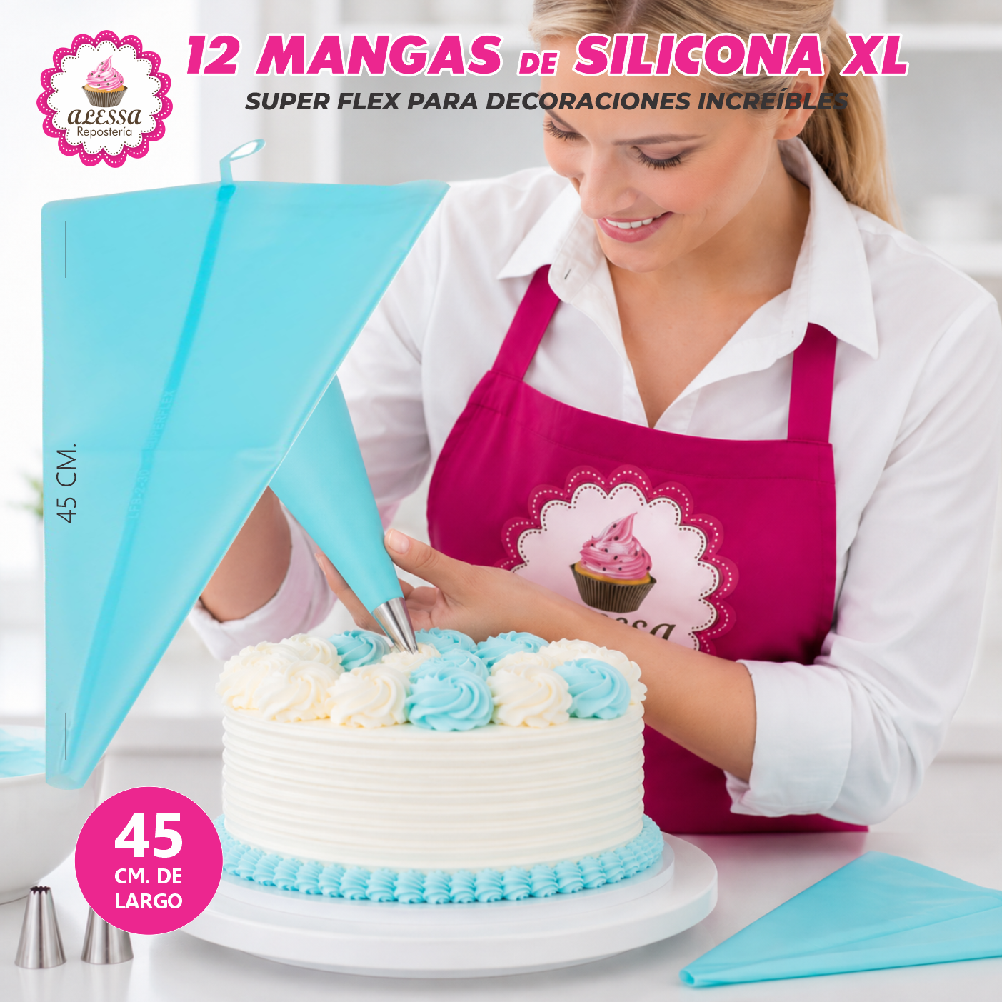 12 MANGAS DE SILICONA PARA REPOSTERIA TAMAÑO XL EXTRA GRANDE - 6