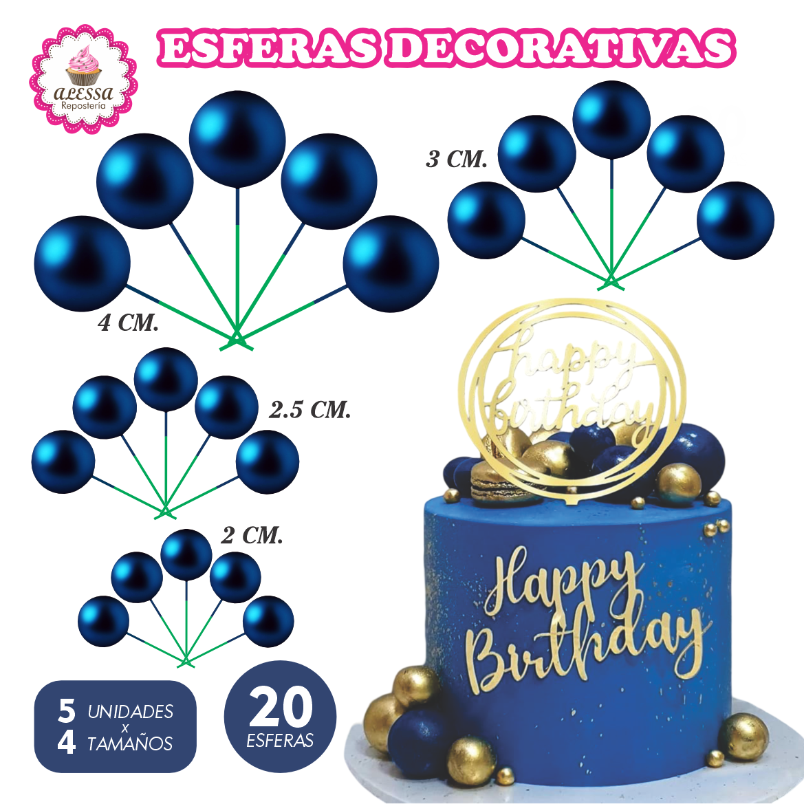 ESFERAS DECORATIVAS PARA TORTAS REPOSTERIA - 20 UNIDADES - 1