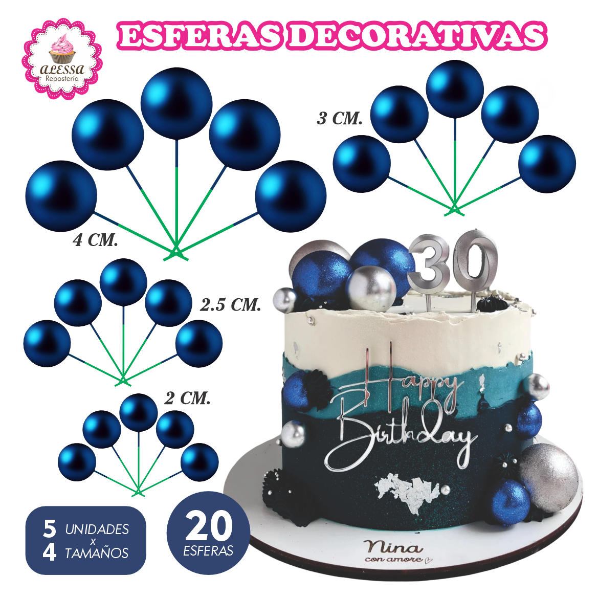 ESFERAS DECORATIVAS PARA TORTAS REPOSTERIA - 20 UNIDADES - 2