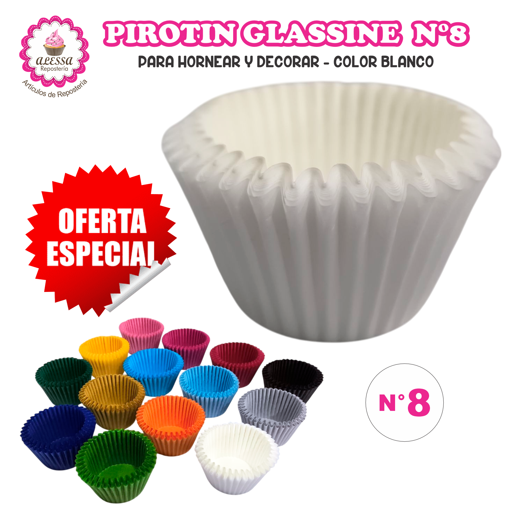 PIROTIN A LA GRASA HORNEABLE N°8 PARA REPOSTERIA 1000 UNIDADES - 2