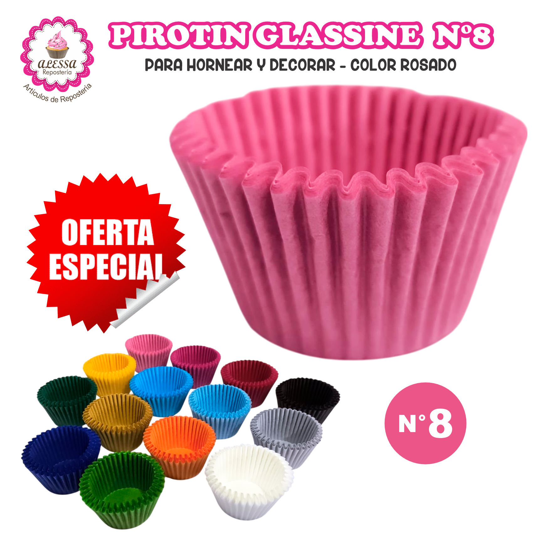 PIROTIN A LA GRASA HORNEABLE N°8 PARA REPOSTERIA 1000 UNIDADES - 2