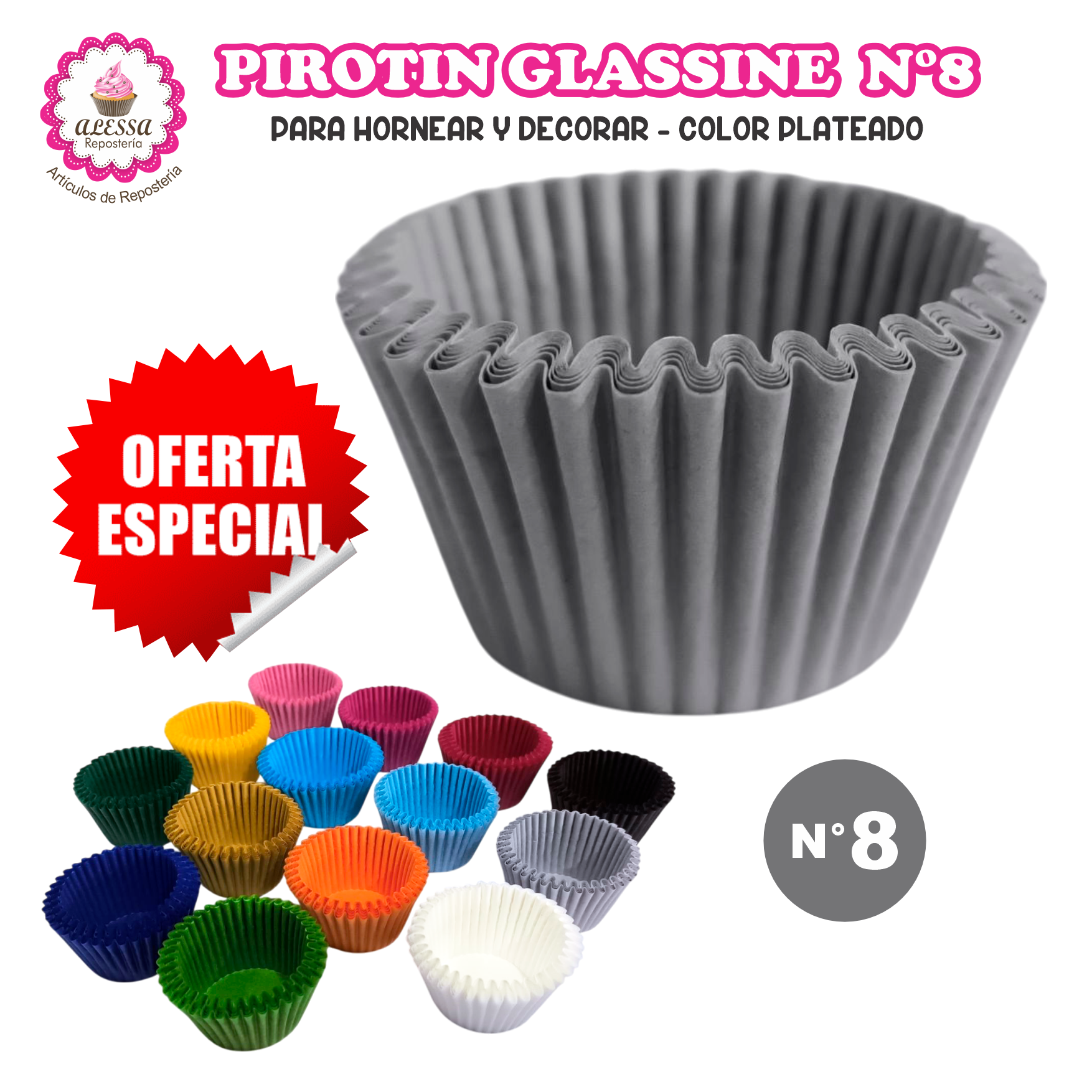 PIROTIN A LA GRASA HORNEABLE N°8 PARA REPOSTERIA 1000 UNIDADES - 2