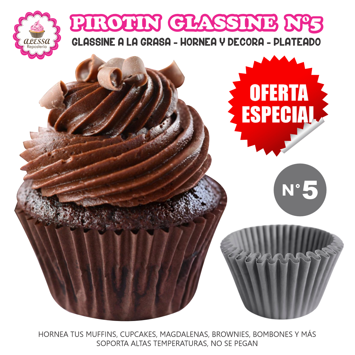 PIROTIN A LA GRASA HORNEABLE N°5 PARA REPOSTERIA 1000 UNIDADES - 2