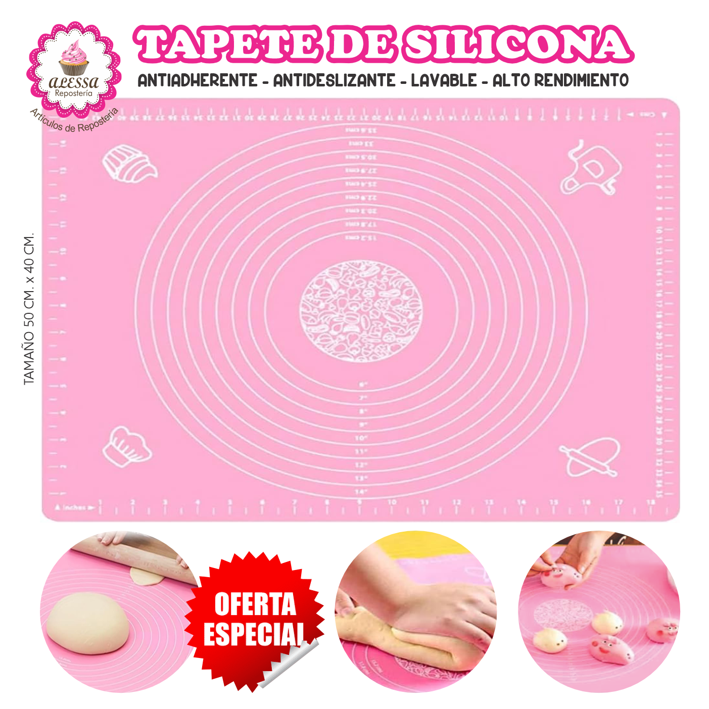 TAPETE DE SILICONA 50 X 40 CM. PARA REPOSTERIA DE ALTO RENDIMIENTO - 1