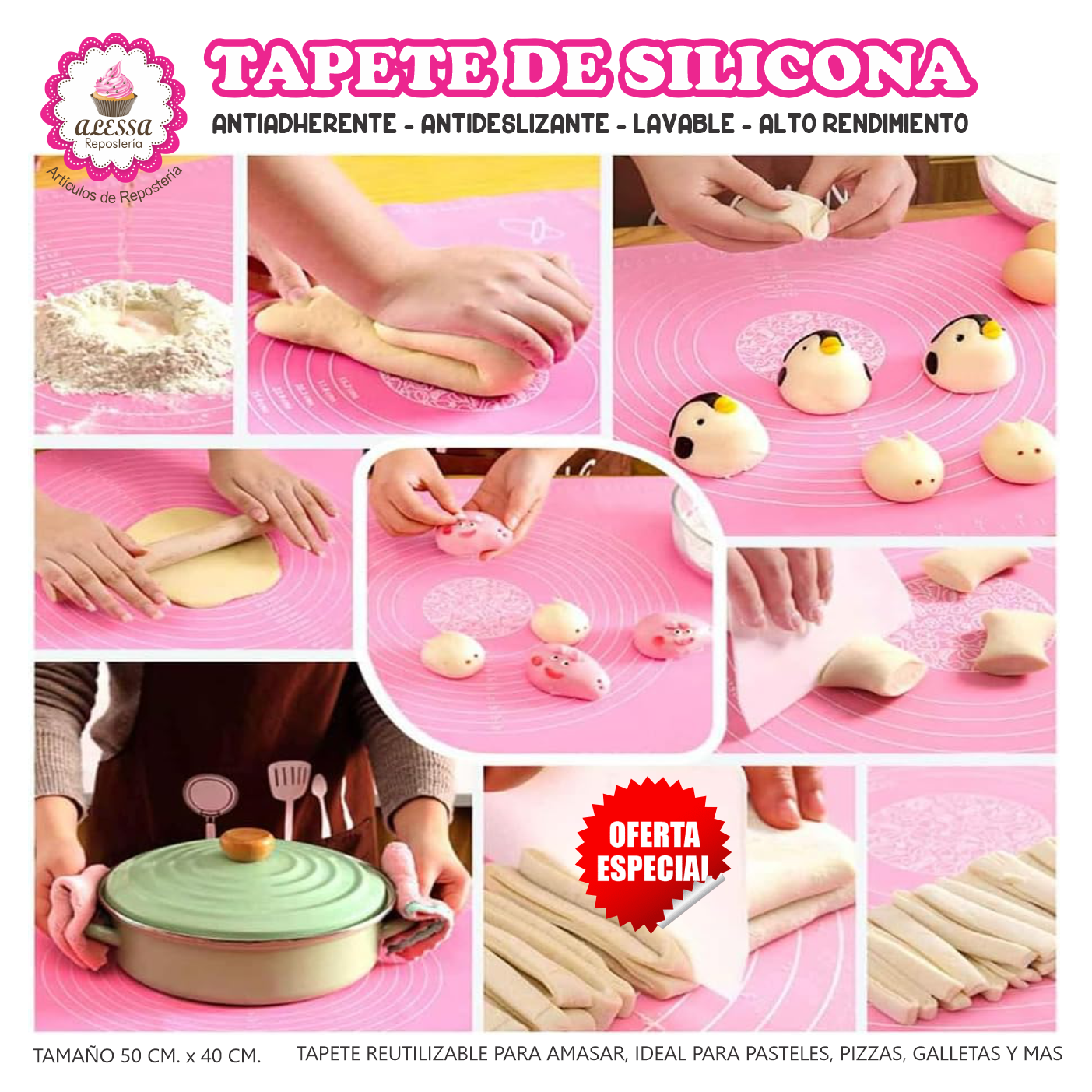 TAPETE DE SILICONA 50 X 40 CM. PARA REPOSTERIA DE ALTO RENDIMIENTO - 2