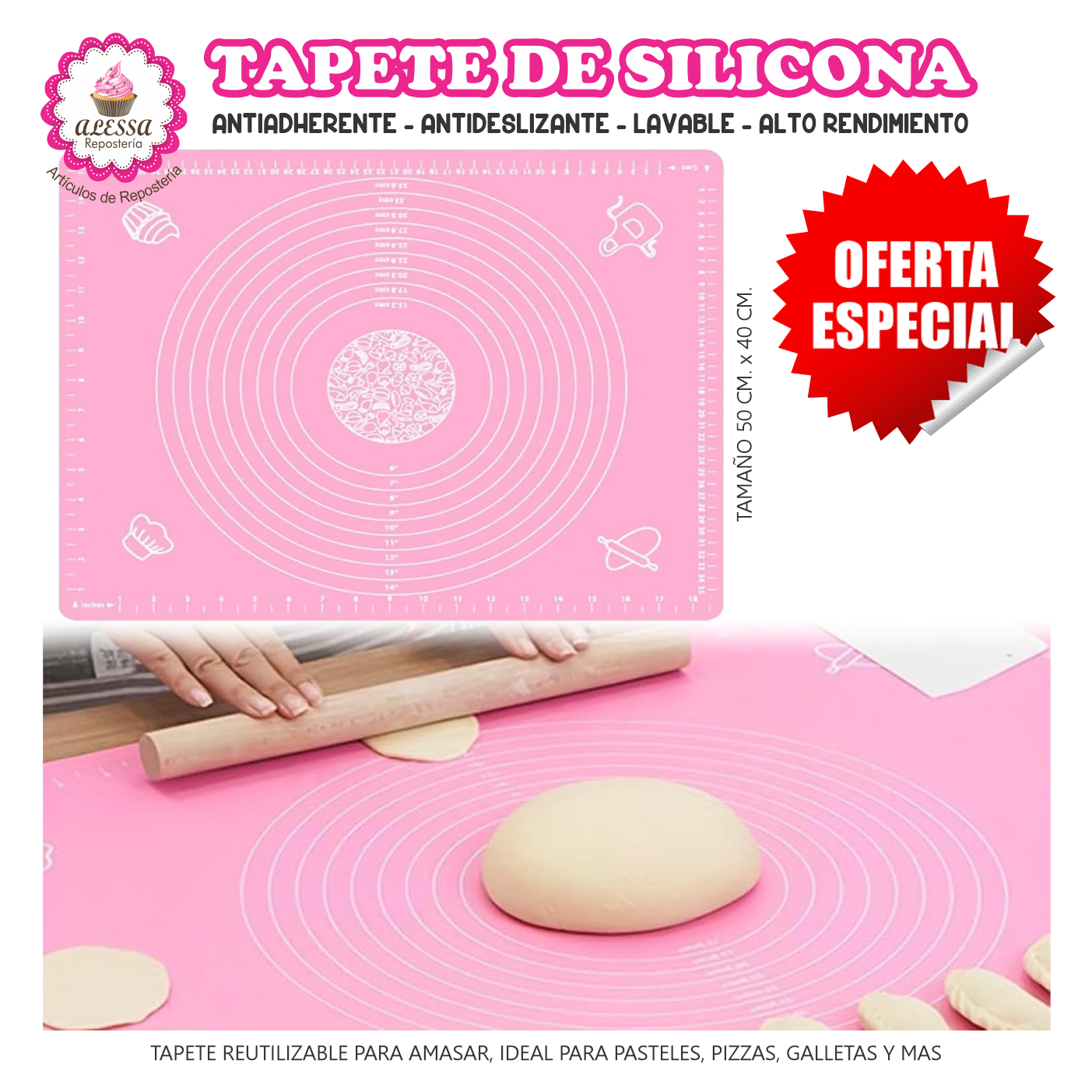 TAPETE DE SILICONA 50 X 40 CM. PARA REPOSTERIA DE ALTO RENDIMIENTO - 4