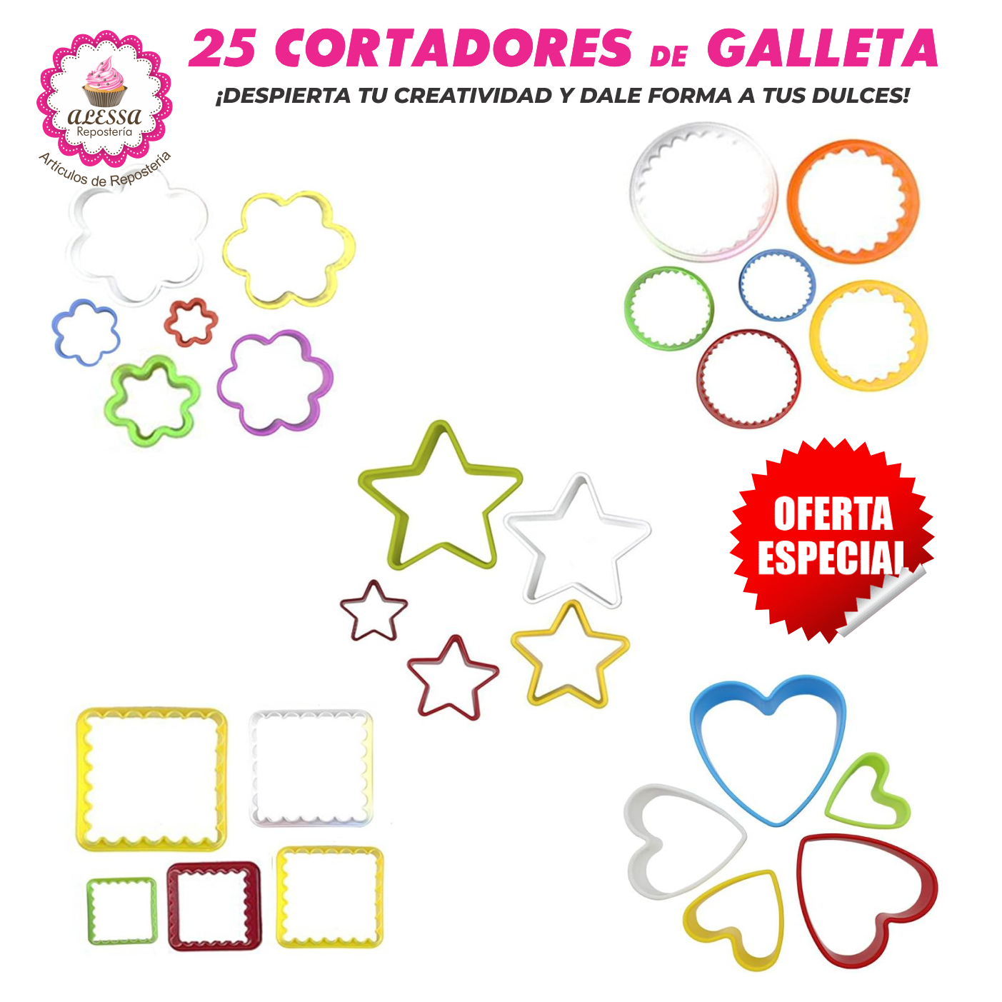 SET DE 25 CORTADORES DE GALLETA O FONDANT CON 5 FORMAS PARA REPOSTERIA - 3