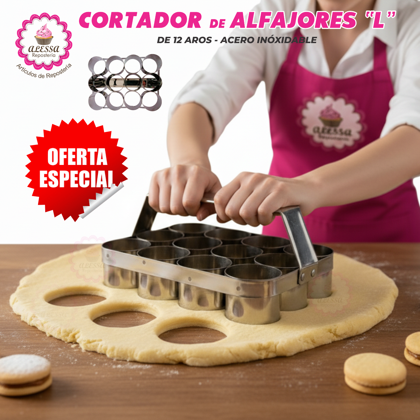 CORTADOR DE ALFAJORES EN PLANCHA DE ACERO CON 12 ANILLOS TAMAÑO L - 1