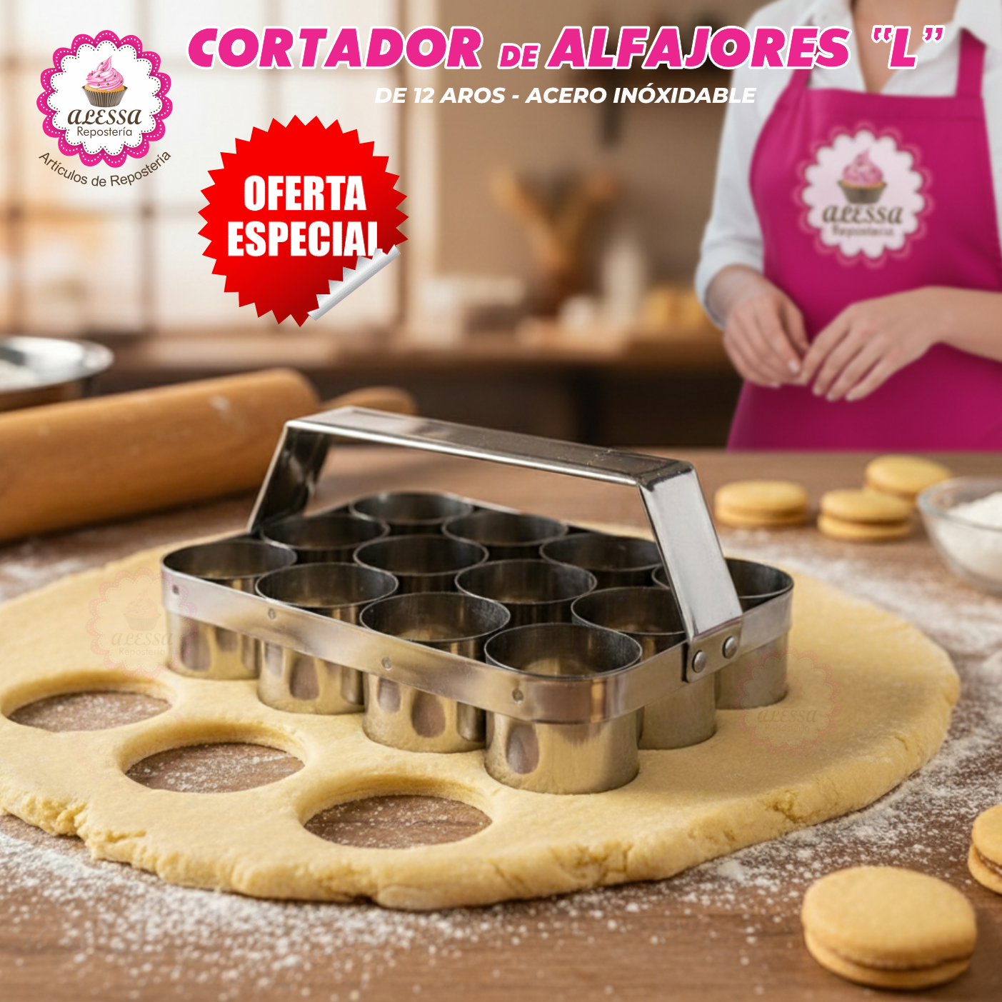 CORTADOR DE ALFAJORES EN PLANCHA DE ACERO CON 12 ANILLOS TAMAÑO L - 2
