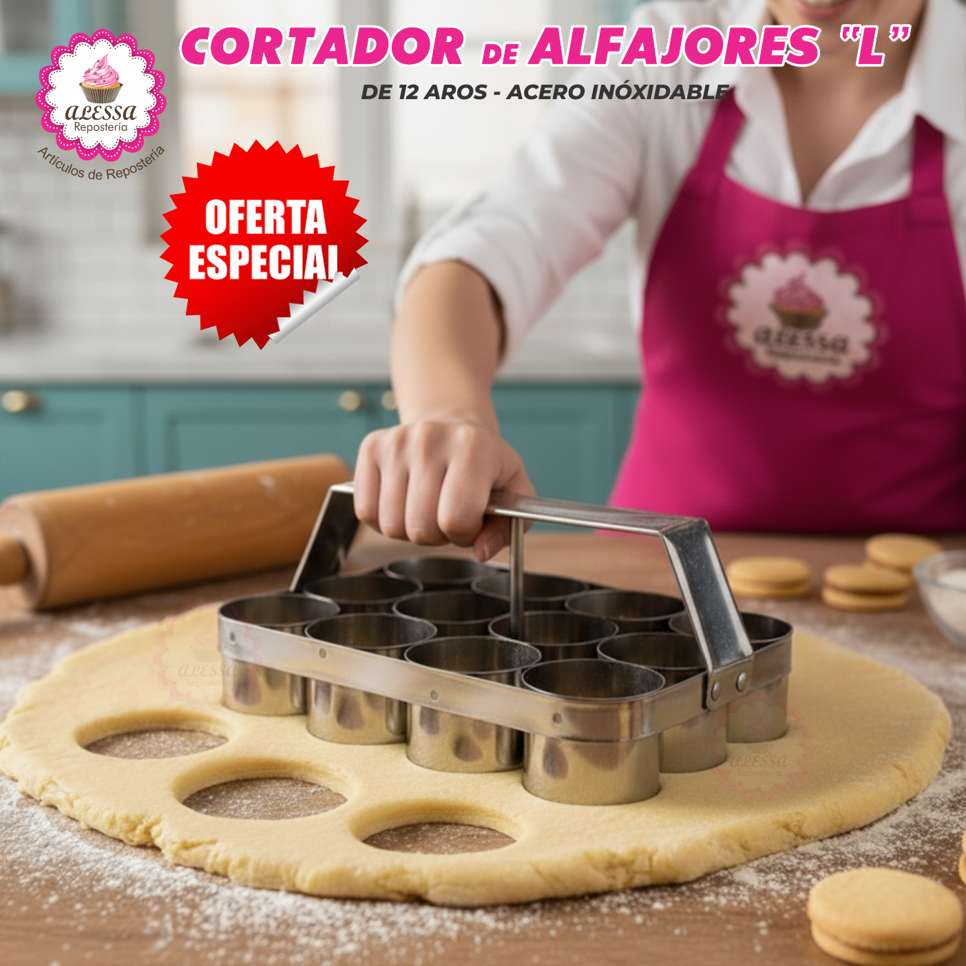 CORTADOR DE ALFAJORES EN PLANCHA DE ACERO CON 12 ANILLOS TAMAÑO L - 3