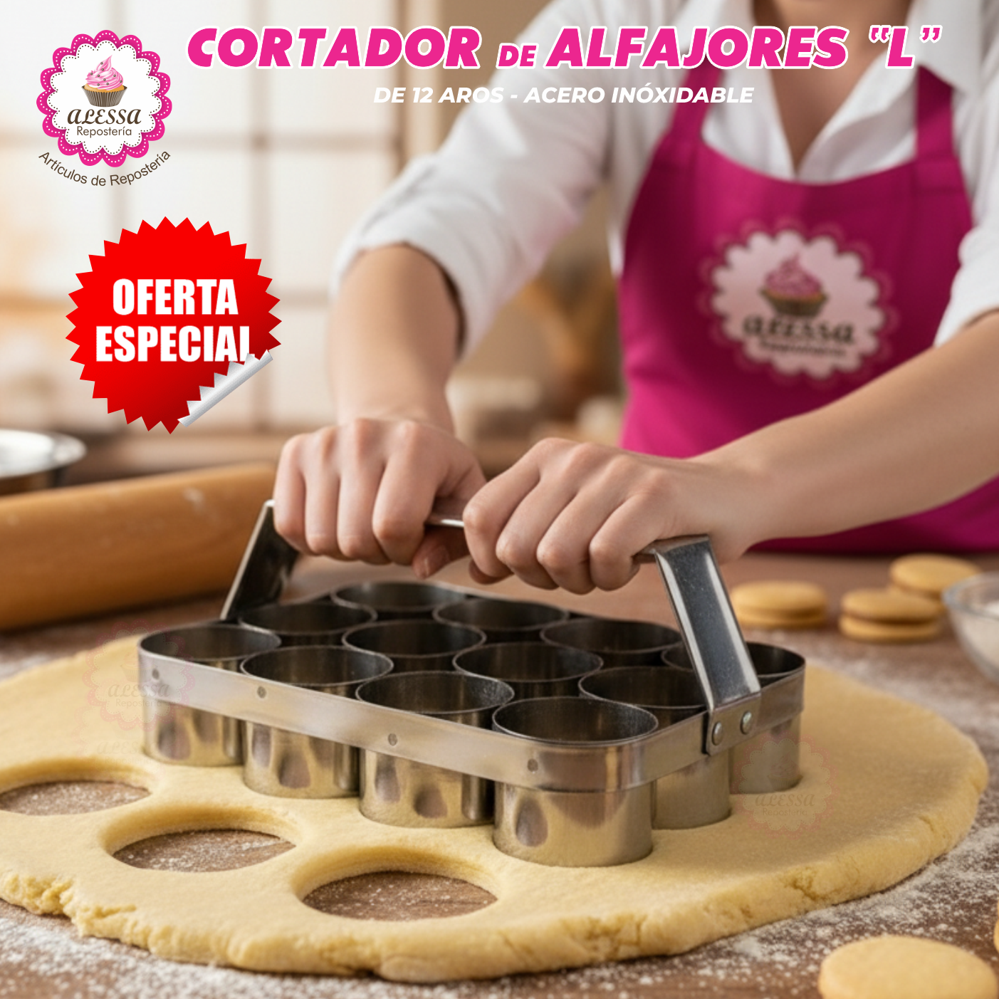 CORTADOR DE ALFAJORES EN PLANCHA DE ACERO CON 12 ANILLOS TAMAÑO L - 4