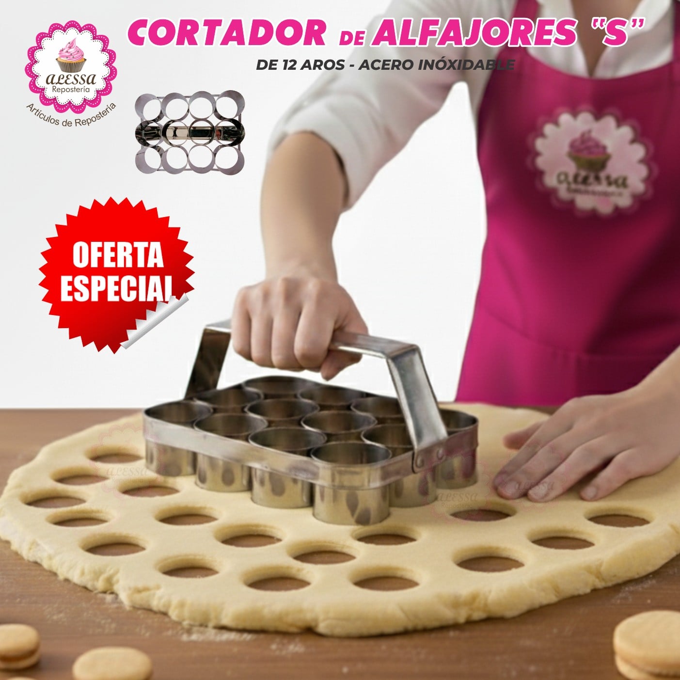 CORTADOR DE ALFAJORES EN PLANCHA DE ACERO CON 12 ANILLOS TAMAÑO S - 1