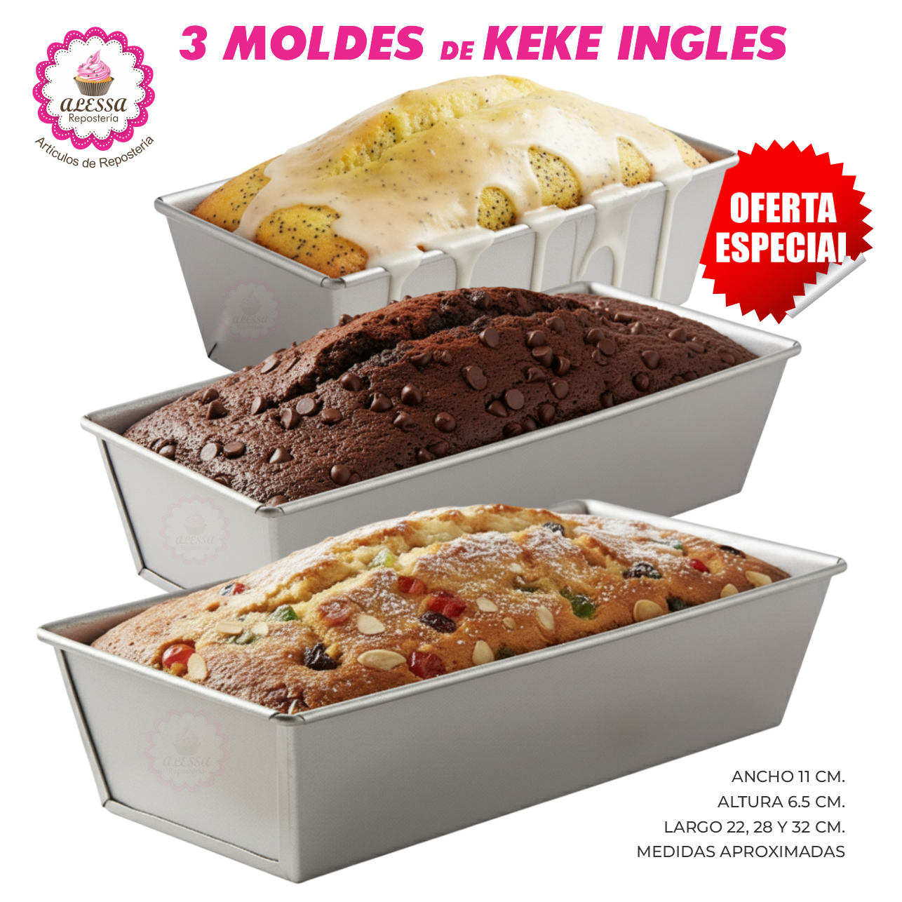 SET PREMIUM DE 3 MOLDES DE KEKE INGLES 22, 28 Y 32 PARA REPOSTERIA - 1
