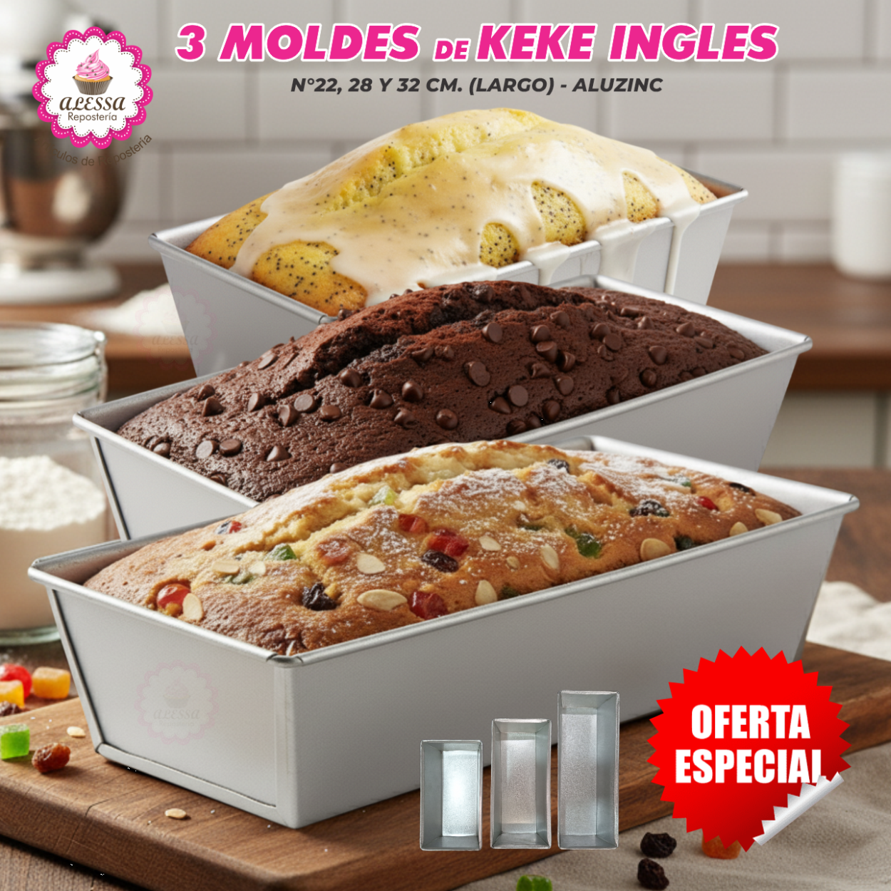 SET PREMIUM DE 3 MOLDES DE KEKE INGLES 22, 28 Y 32 PARA REPOSTERIA - 3