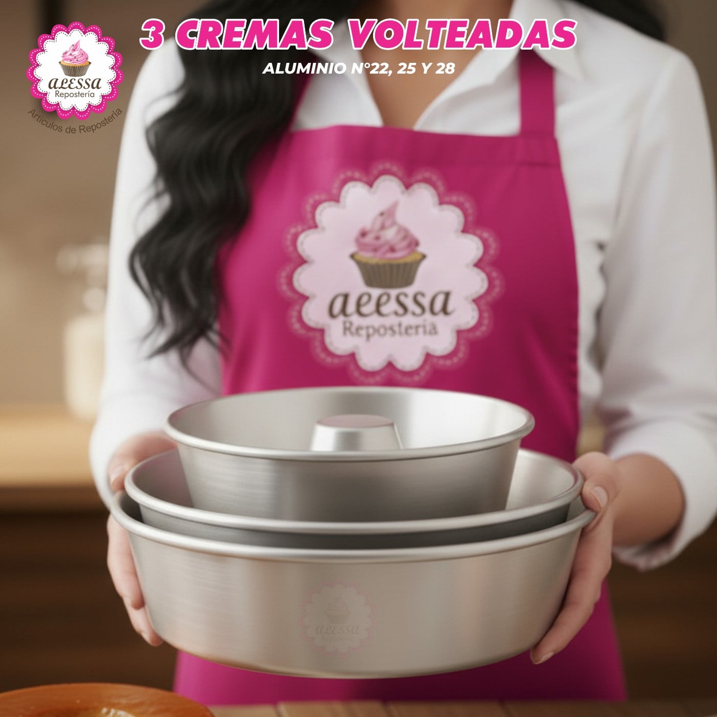 SET PREMIUM DE 3 MOLDES DE CREMA VOLTEADA 22, 25 Y 28 PARA REPOSTERIA - 4