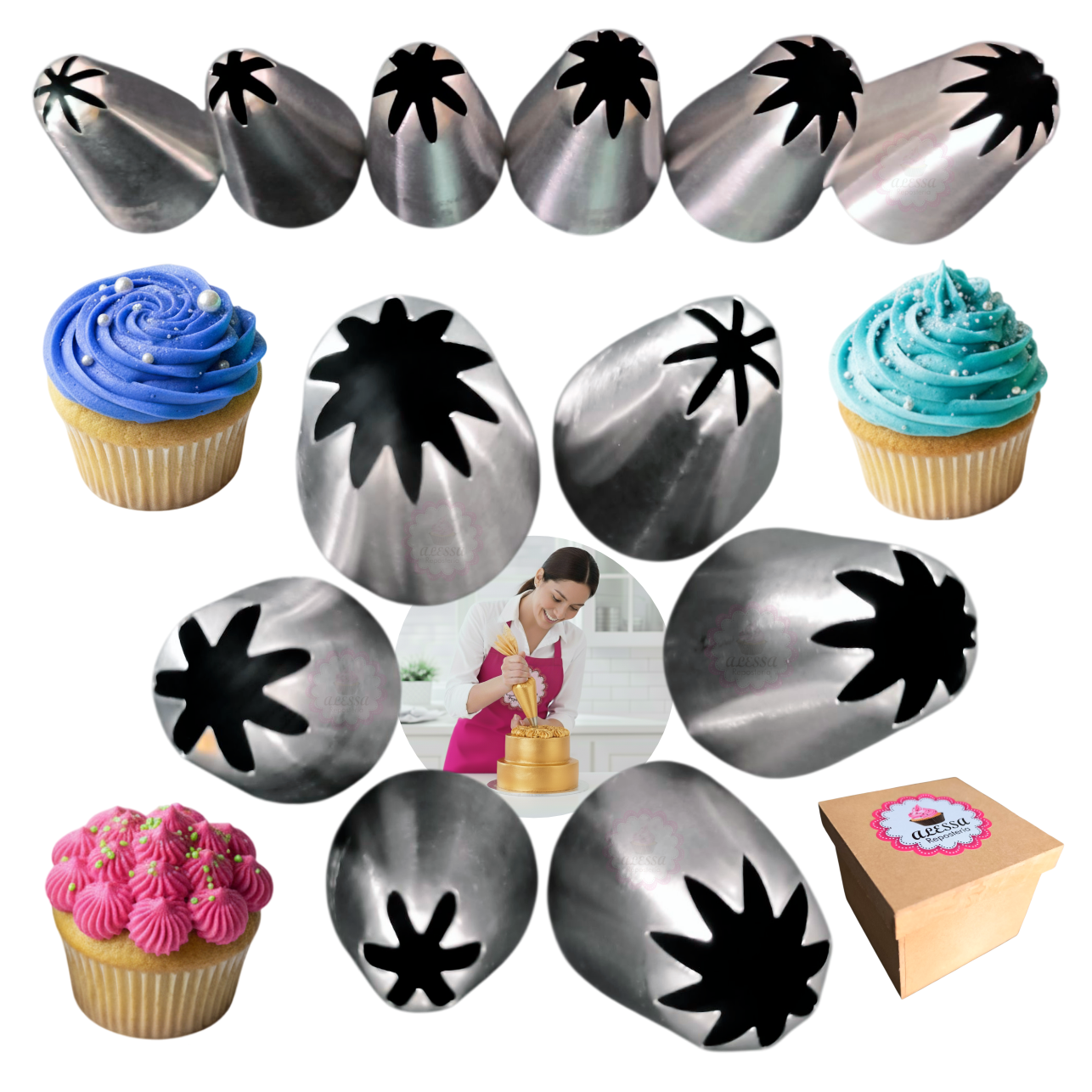 SET PREMIUM DE 6 BOQUILLAS ESTRELLA CERRADAS PROFESIONALES PARA REPOSTERIA - 1