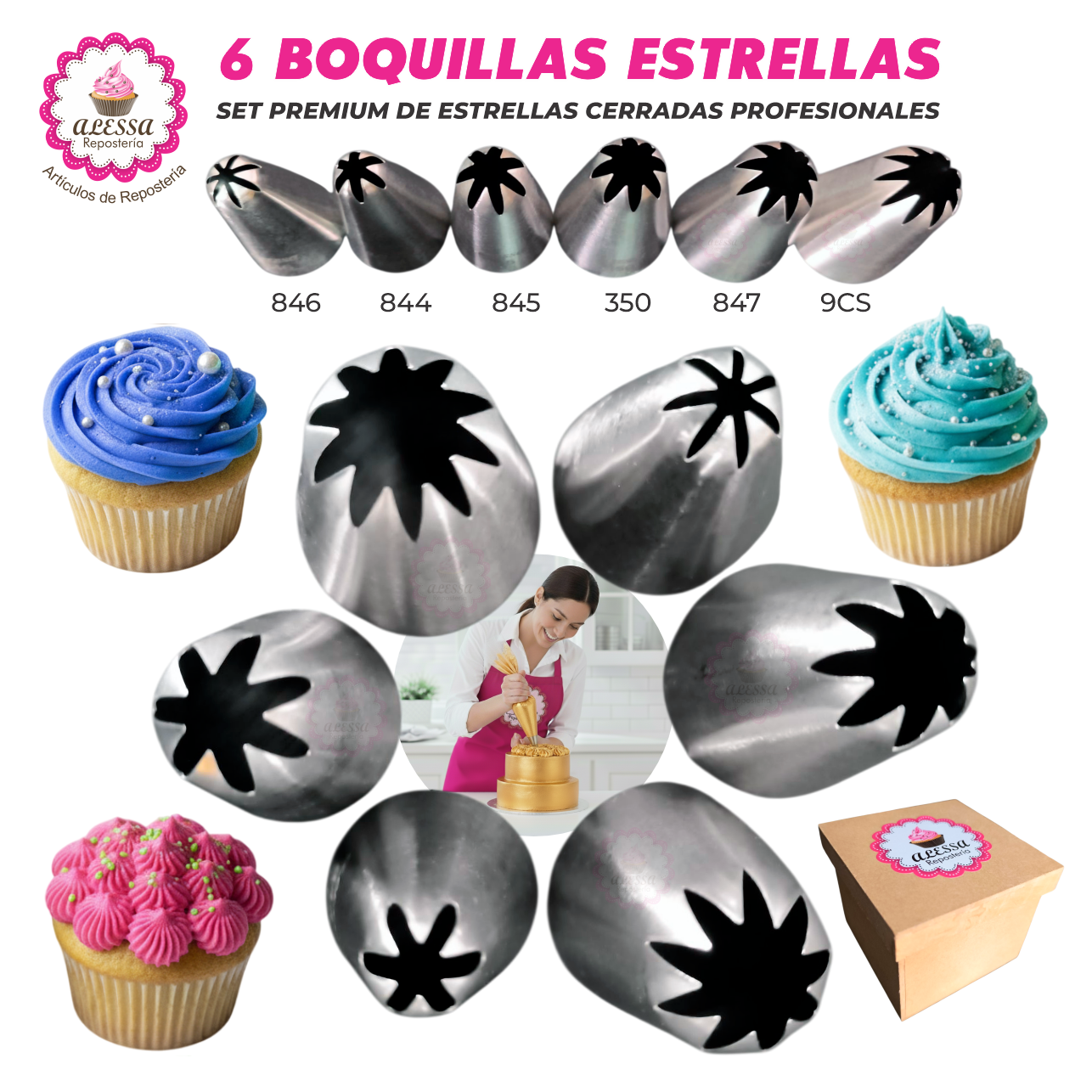 SET PREMIUM DE 6 BOQUILLAS ESTRELLA CERRADAS PROFESIONALES PARA REPOSTERIA - 2