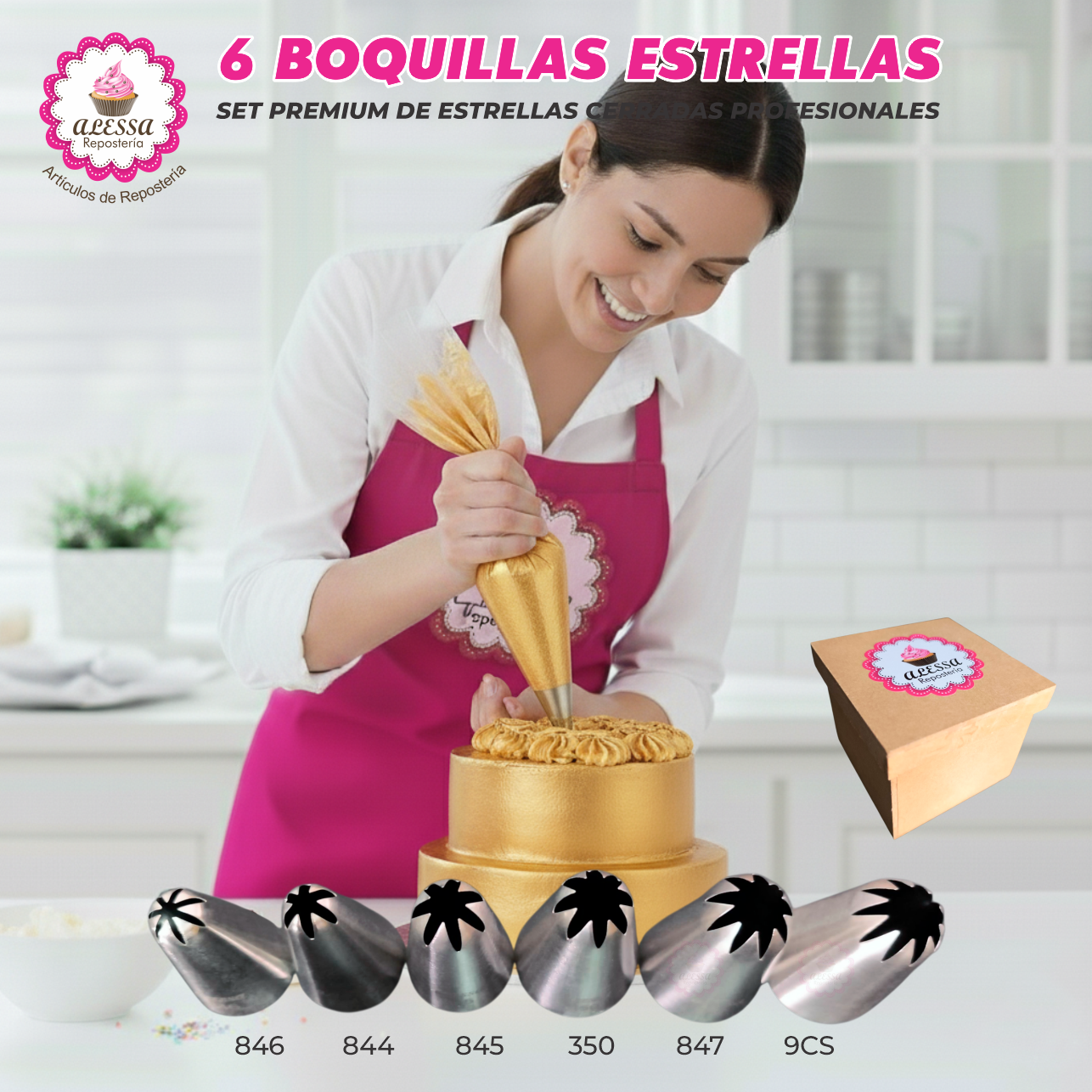 SET PREMIUM DE 6 BOQUILLAS ESTRELLA CERRADAS PROFESIONALES PARA REPOSTERIA - 4