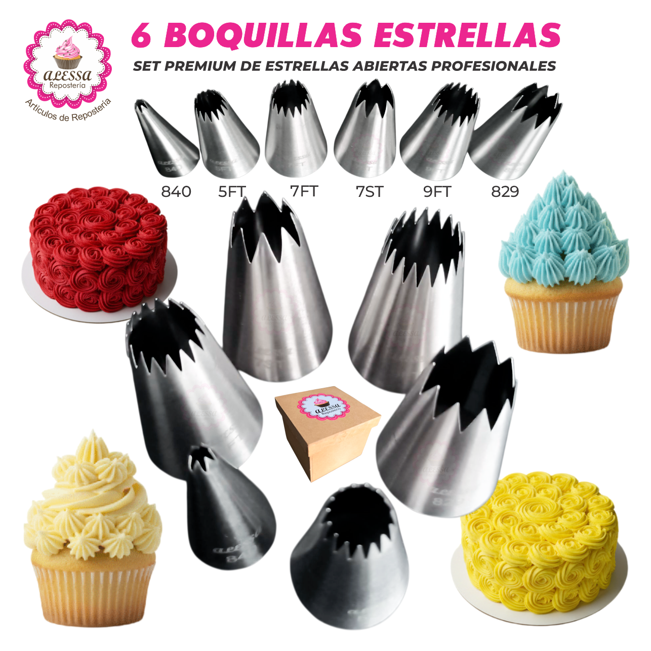 SET PREMIUM DE 6 BOQUILLAS ESTRELLA ABIERTAS PROFESIONALES PARA REPOSTERIA - 2