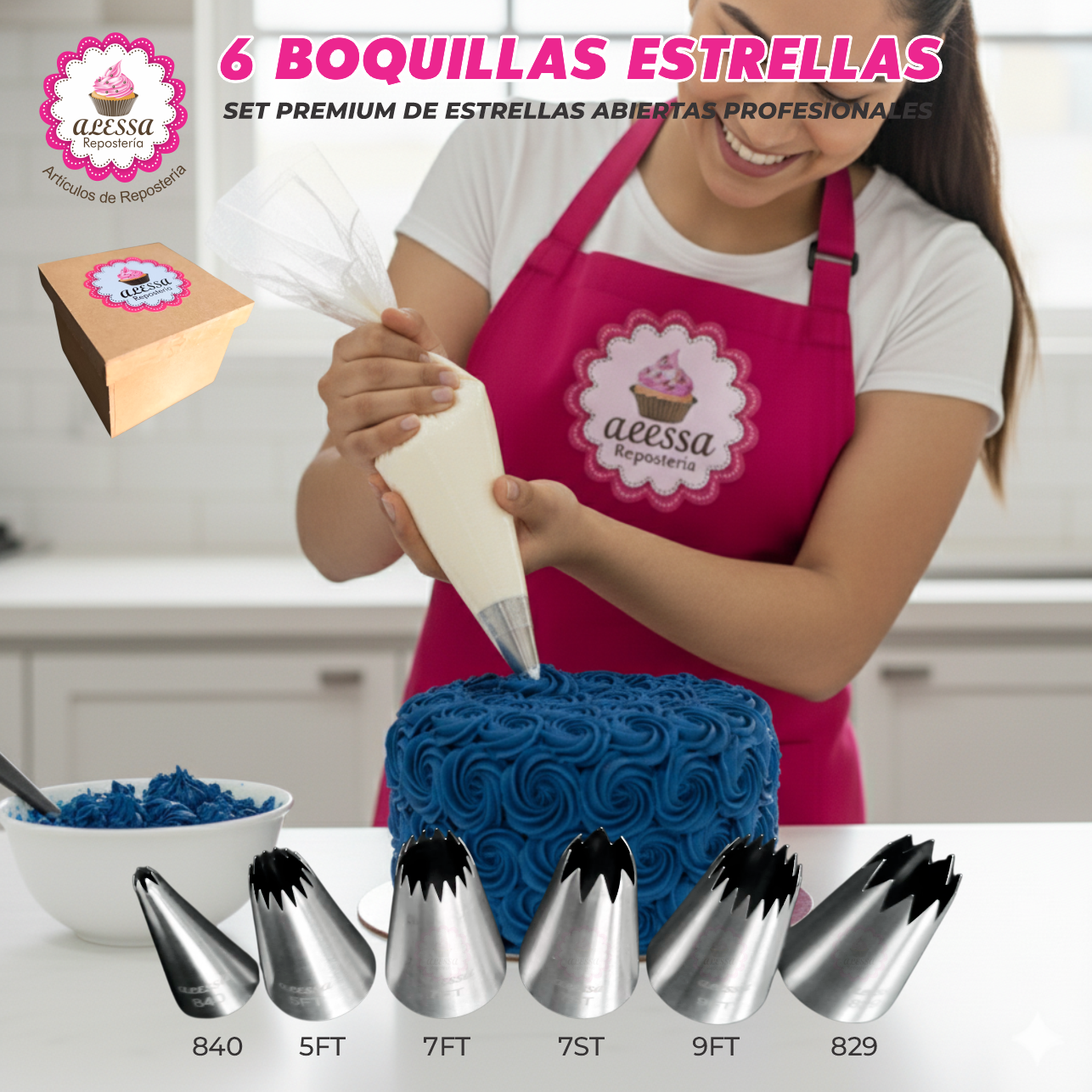 SET PREMIUM DE 6 BOQUILLAS ESTRELLA ABIERTAS PROFESIONALES PARA REPOSTERIA - 3