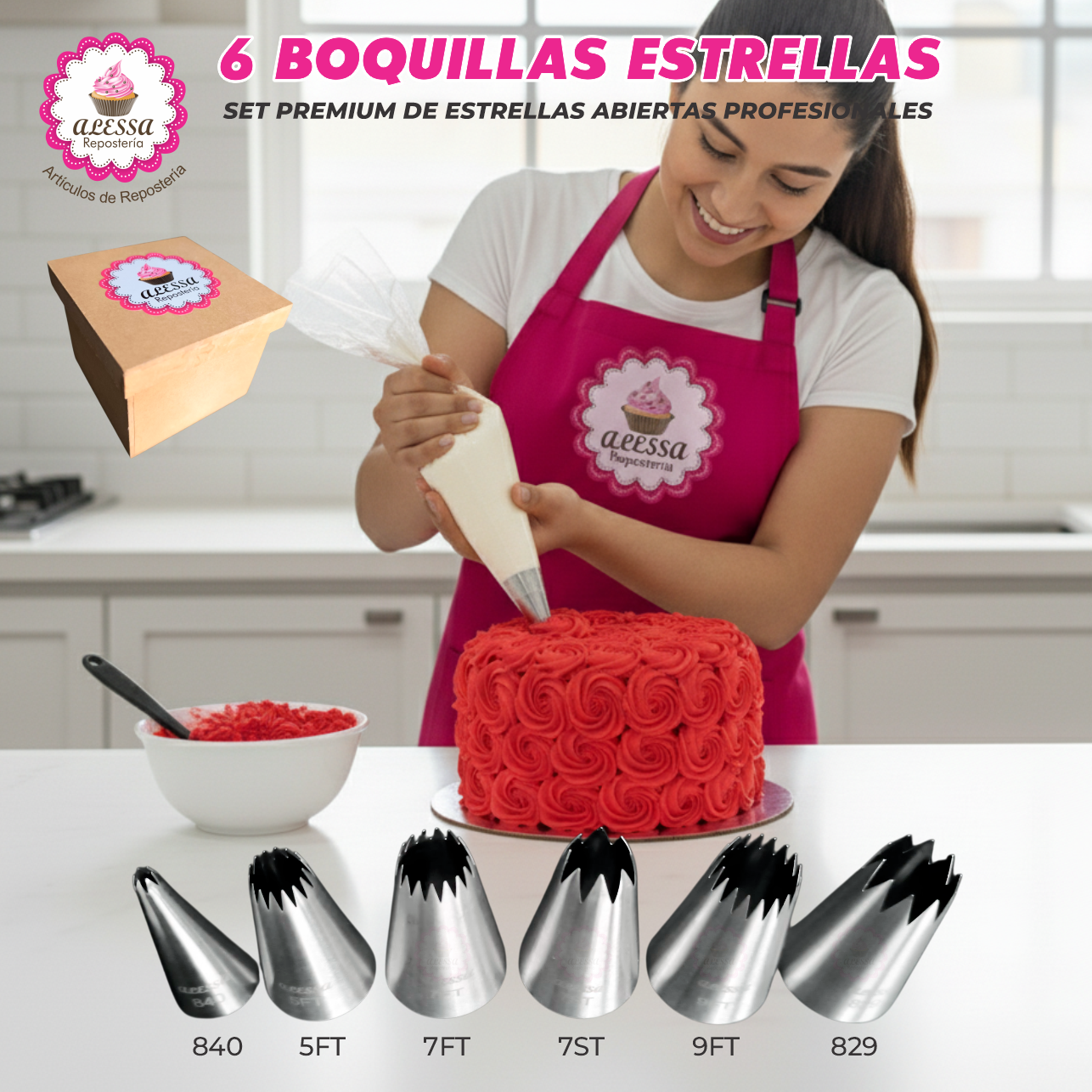 SET PREMIUM DE 6 BOQUILLAS ESTRELLA ABIERTAS PROFESIONALES PARA REPOSTERIA - 4