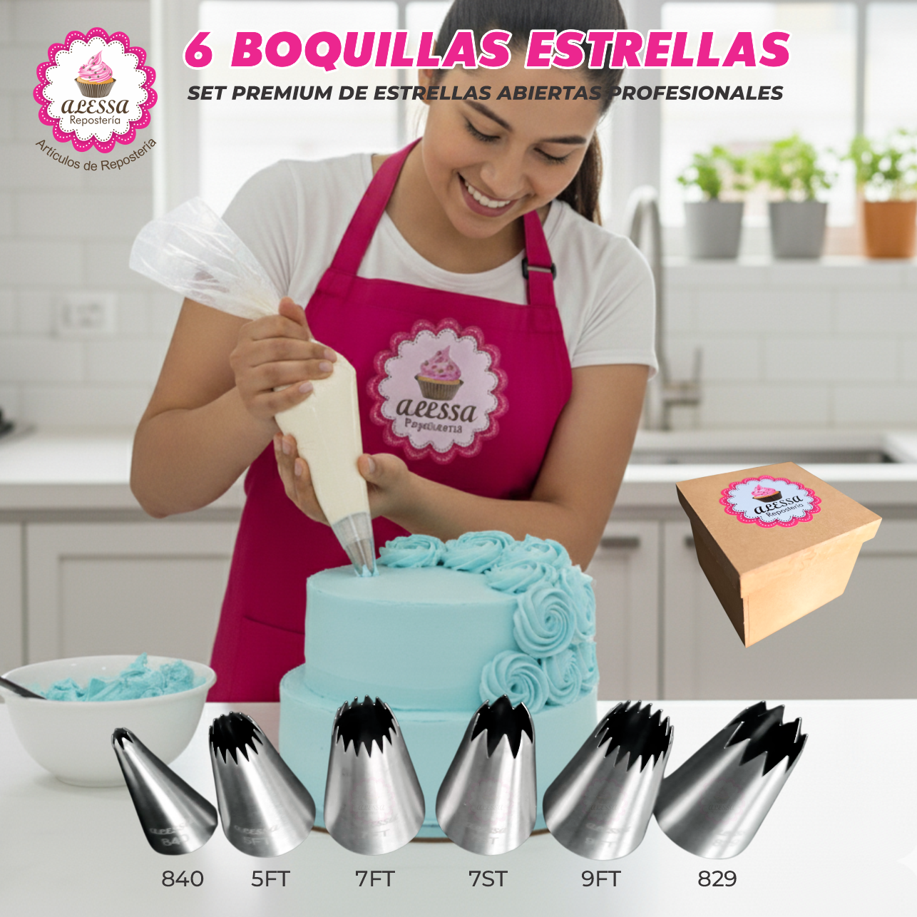 SET PREMIUM DE 6 BOQUILLAS ESTRELLA ABIERTAS PROFESIONALES PARA REPOSTERIA - 5