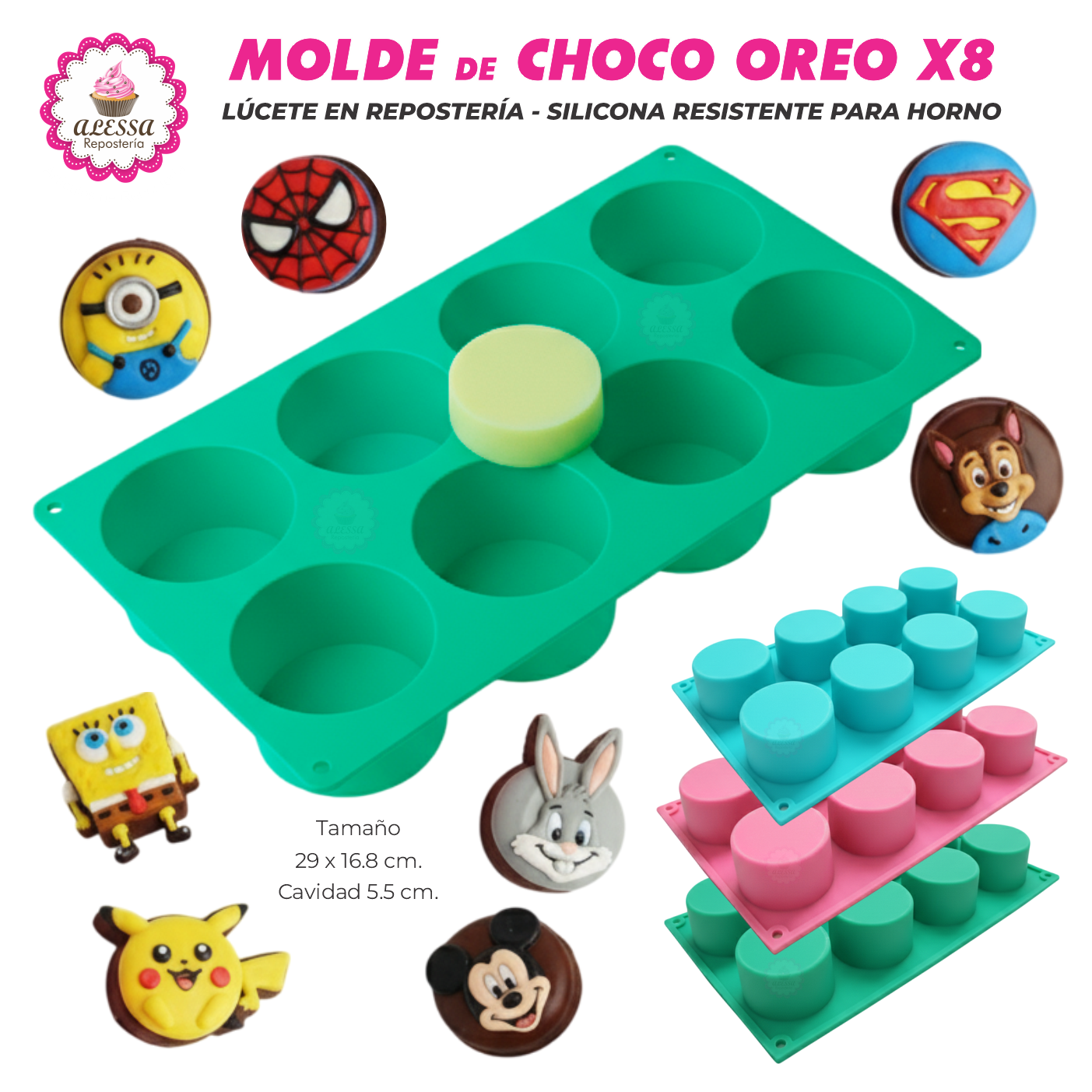 MOLDE DE SILICONA CHOCO OREO DE 8 CAVIDADES PARA REPOSTERIA - 3