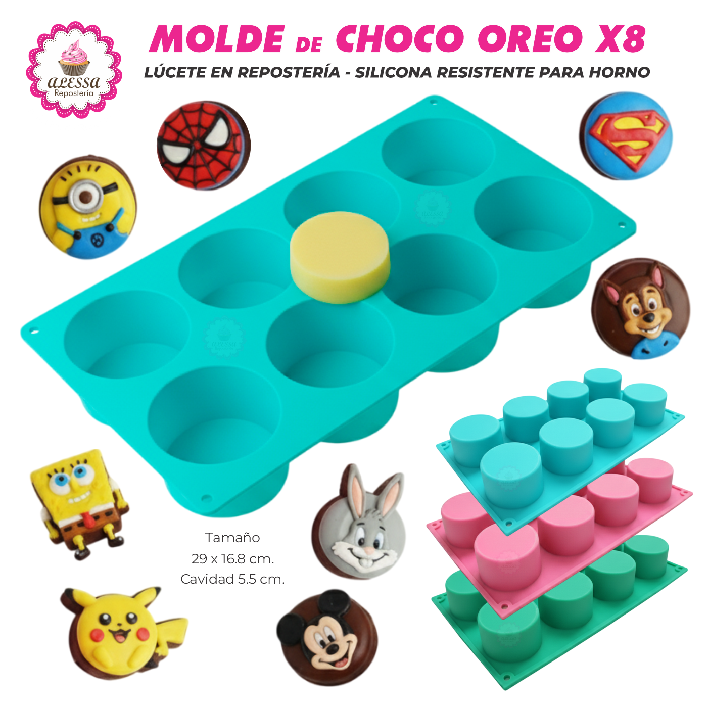 MOLDE DE SILICONA CHOCO OREO DE 8 CAVIDADES PARA REPOSTERIA - 4