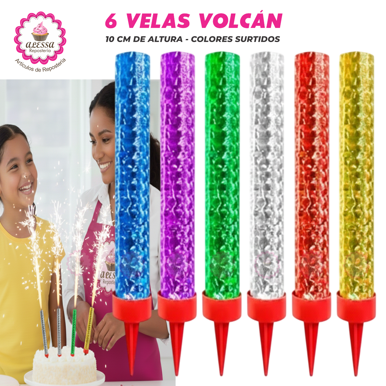 VELAS VOLCAN PARA CUMPLEAÑOS PACK DE 12 UNIDADES - 3