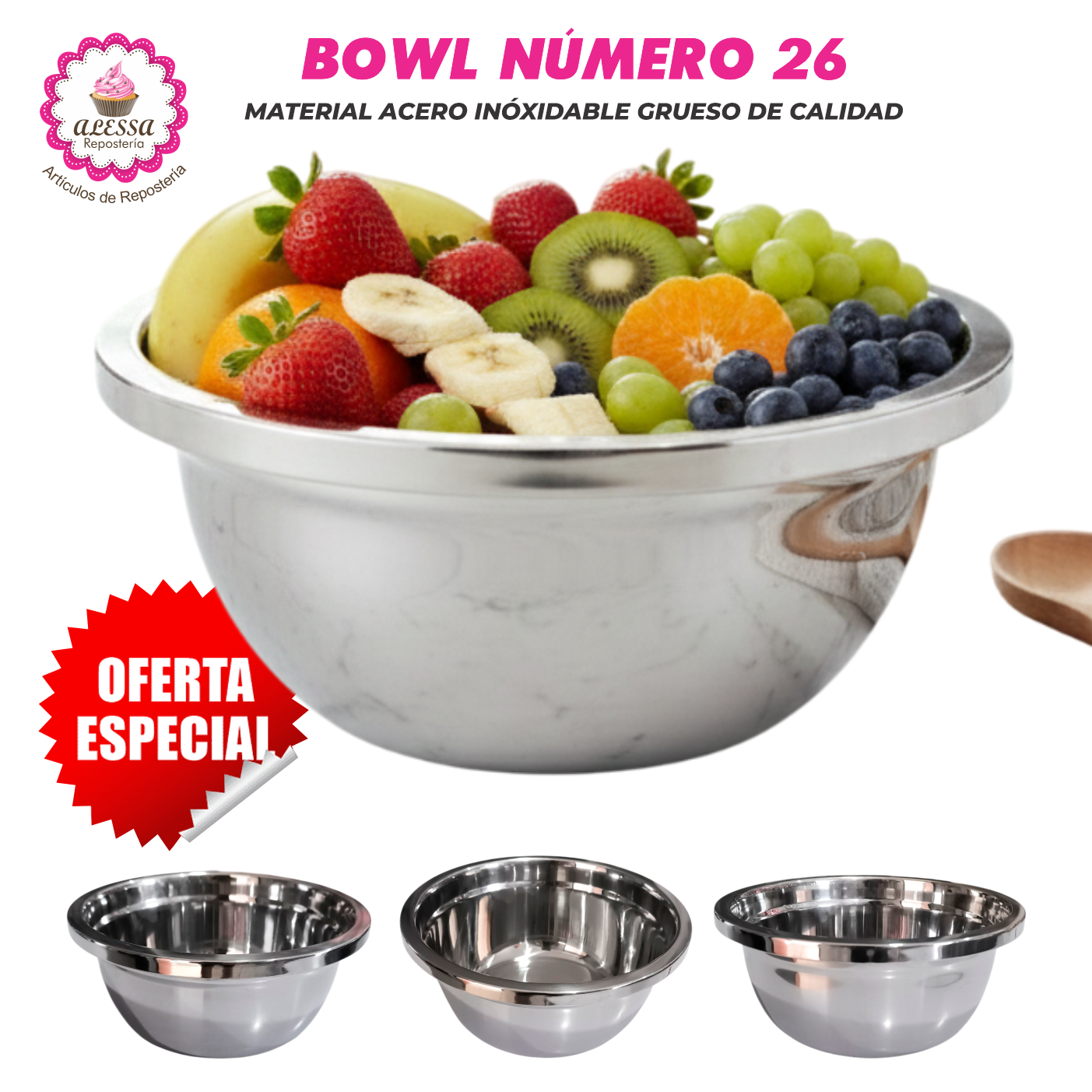 BOWL PREMIUM NUMERO 26 DE ACERO INOXIDABLE GRUESO - 1