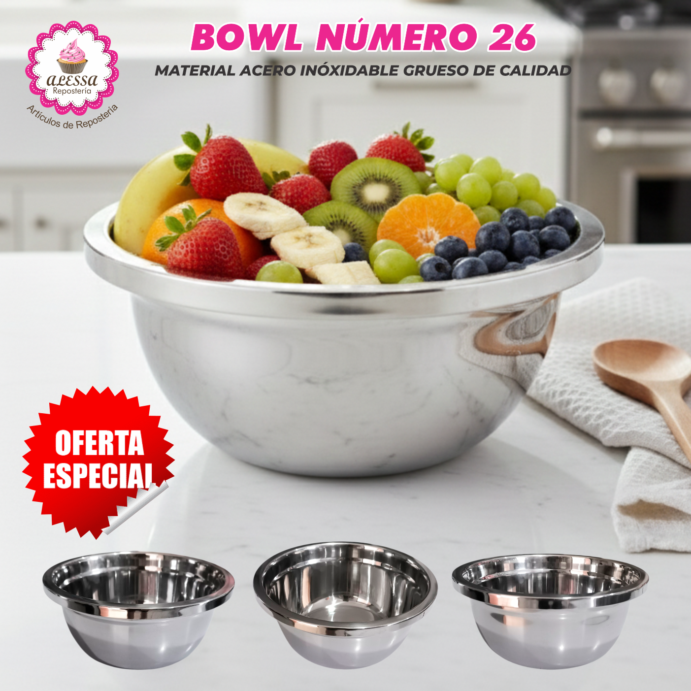 BOWL PREMIUM NUMERO 26 DE ACERO INOXIDABLE GRUESO - 3