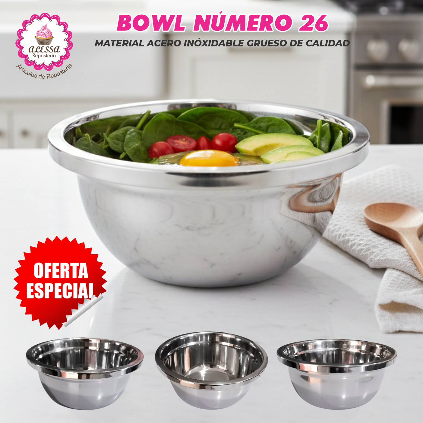 BOWL PREMIUM NUMERO 26 DE ACERO INOXIDABLE GRUESO - 4