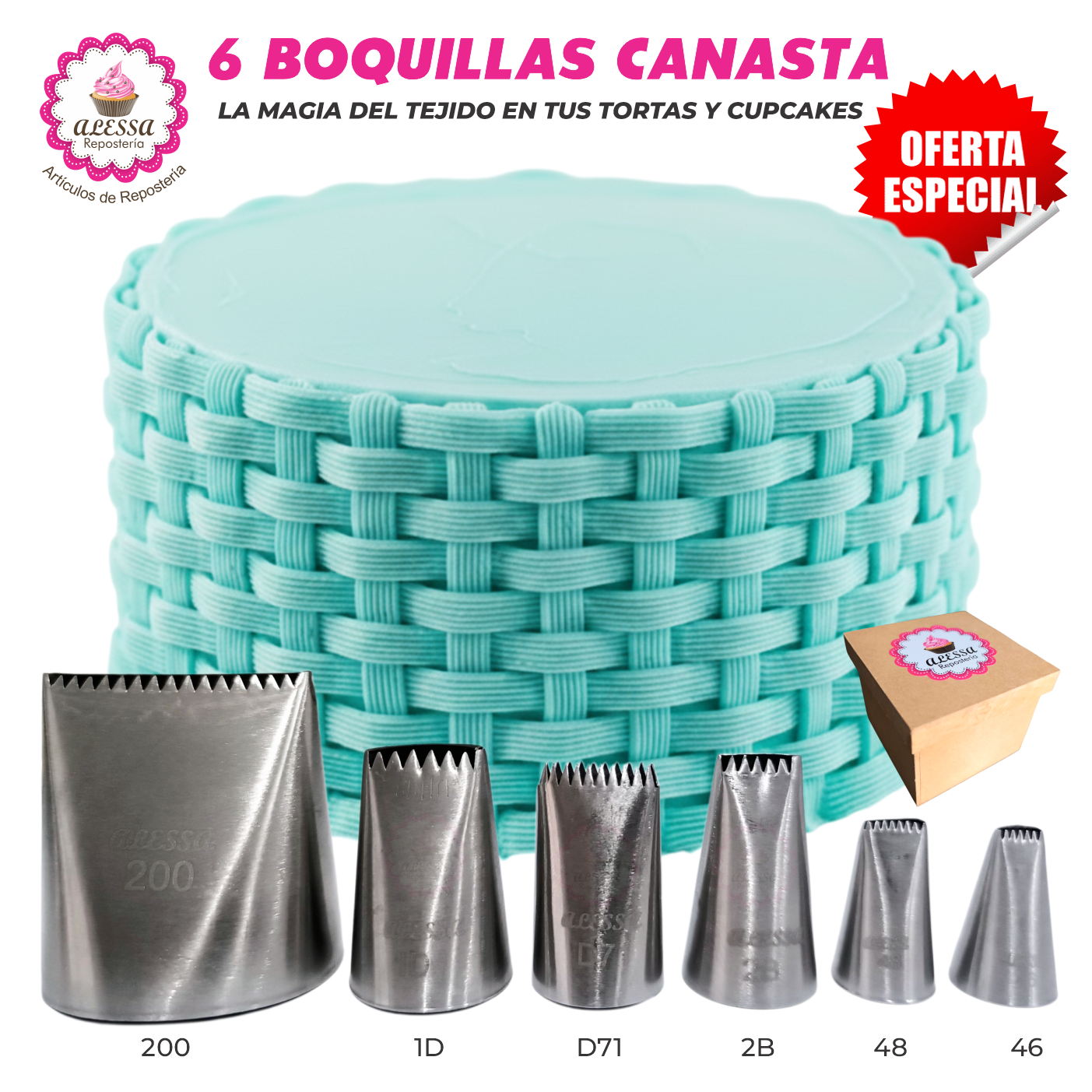 SET PREMIUM DE 6 BOQUILLAS PROFESIONALES CANASTA PARA REPOSTERÍA - 1