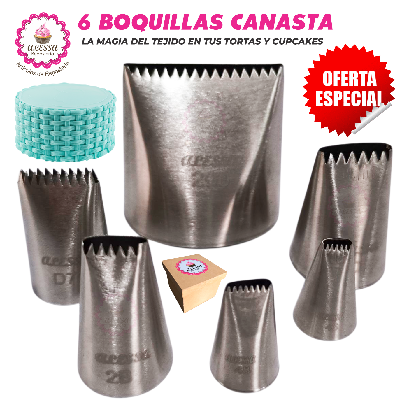 SET PREMIUM DE 6 BOQUILLAS PROFESIONALES CANASTA PARA REPOSTERÍA - 3