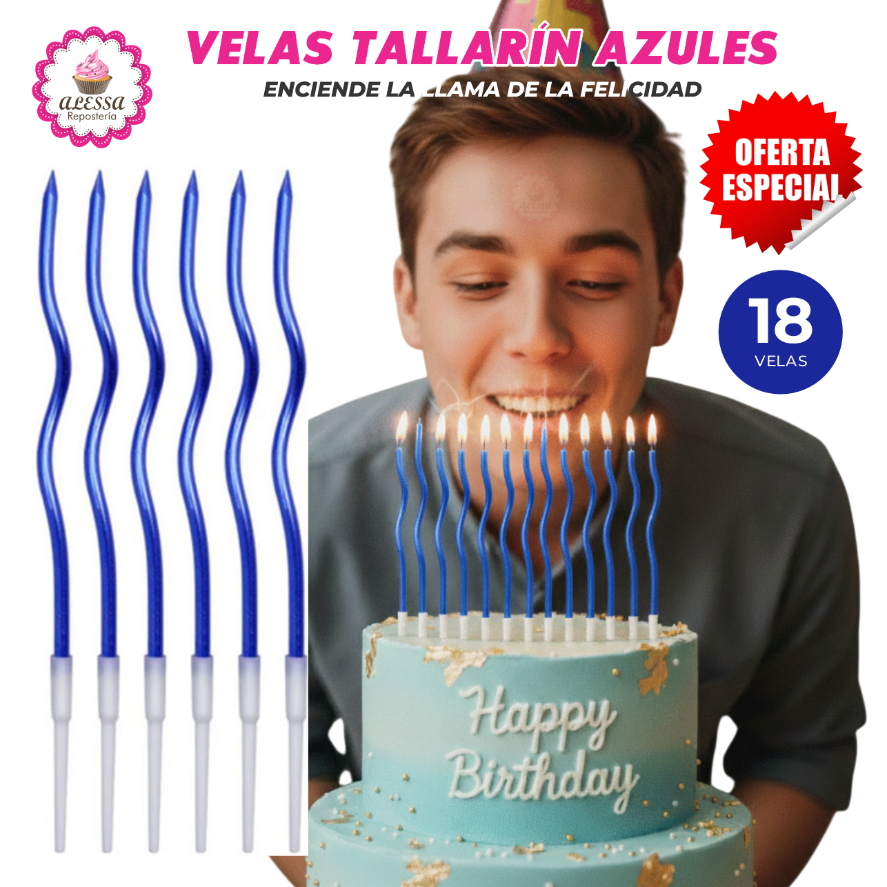 VELAS TALLARÍN PREMIUM PARA CUMPLEAÑOS PACK DE 18 UNIDADES - 1