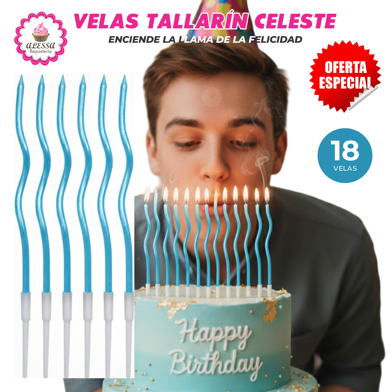 VELAS TALLARÍN PREMIUM PARA CUMPLEAÑOS PACK DE 18 UNIDADES - 1