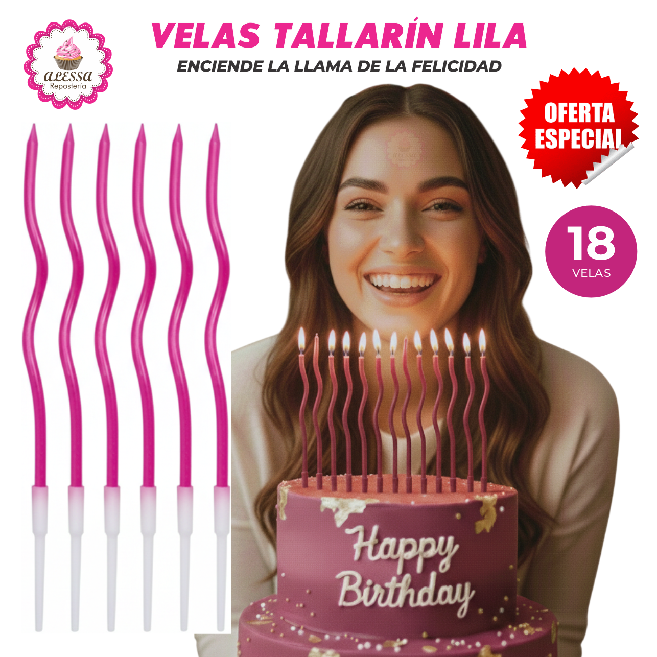 VELAS TALLARÍN PREMIUM PARA CUMPLEAÑOS PACK DE 18 UNIDADES - 1