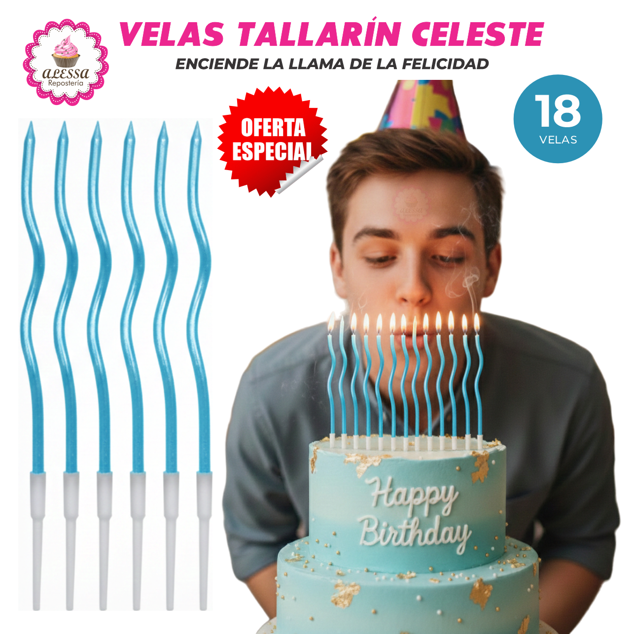 VELAS TALLARÍN PREMIUM PARA CUMPLEAÑOS PACK DE 18 UNIDADES - 4