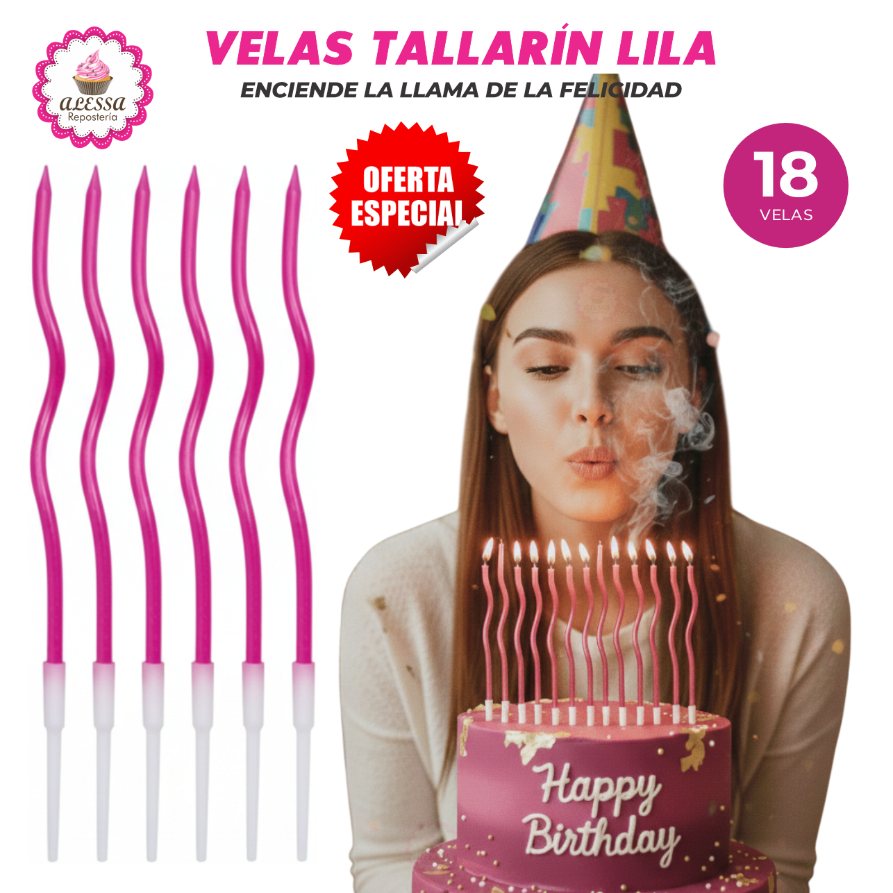 VELAS TALLARÍN PREMIUM PARA CUMPLEAÑOS PACK DE 18 UNIDADES - 4