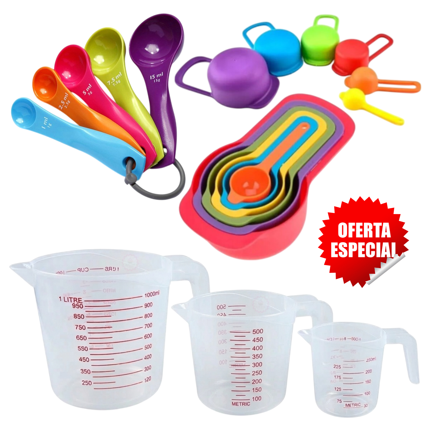 KIT DE 14 PIEZAS MEDIDORAS PARA REPOSTERIA 6 TAZAS, 5 CUCHARITAS Y 3 JARRAS - 2