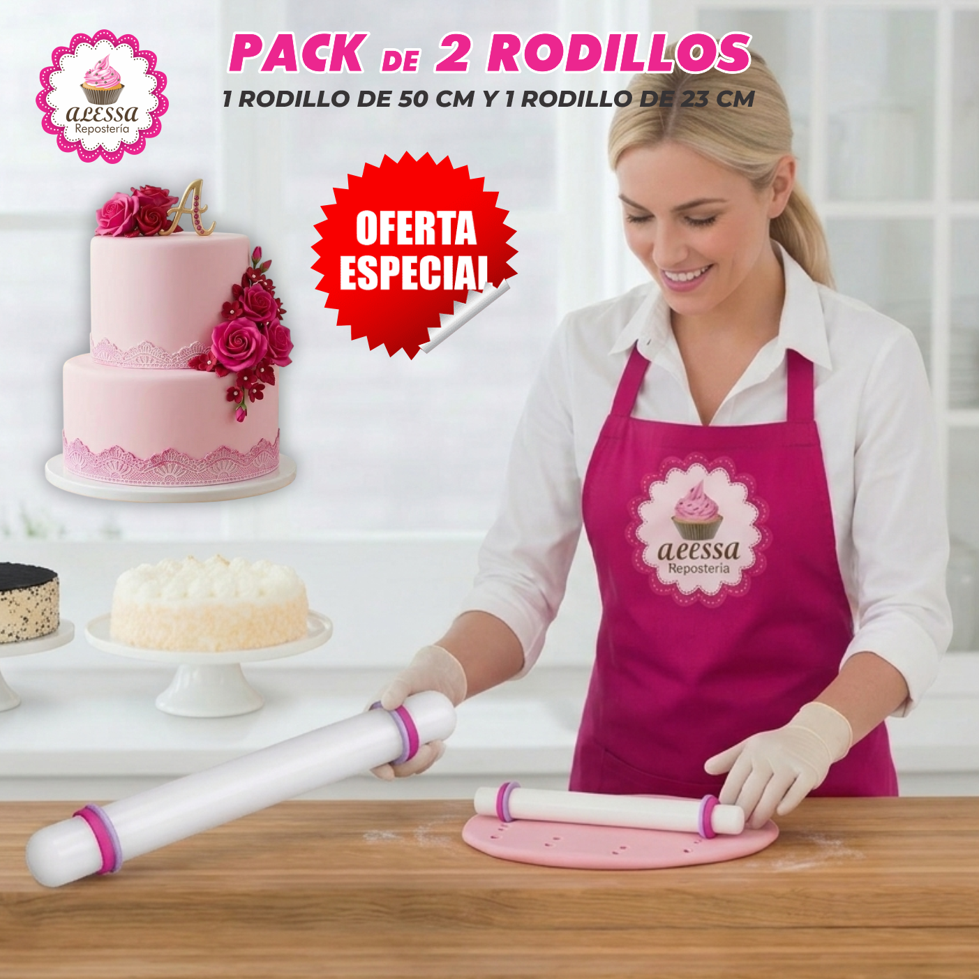 PACK DE 2 RODILLOS DE 50 CM Y 23 CM DE LARGO CON 4 ANILLOS PARA REPOSTERIA - 3