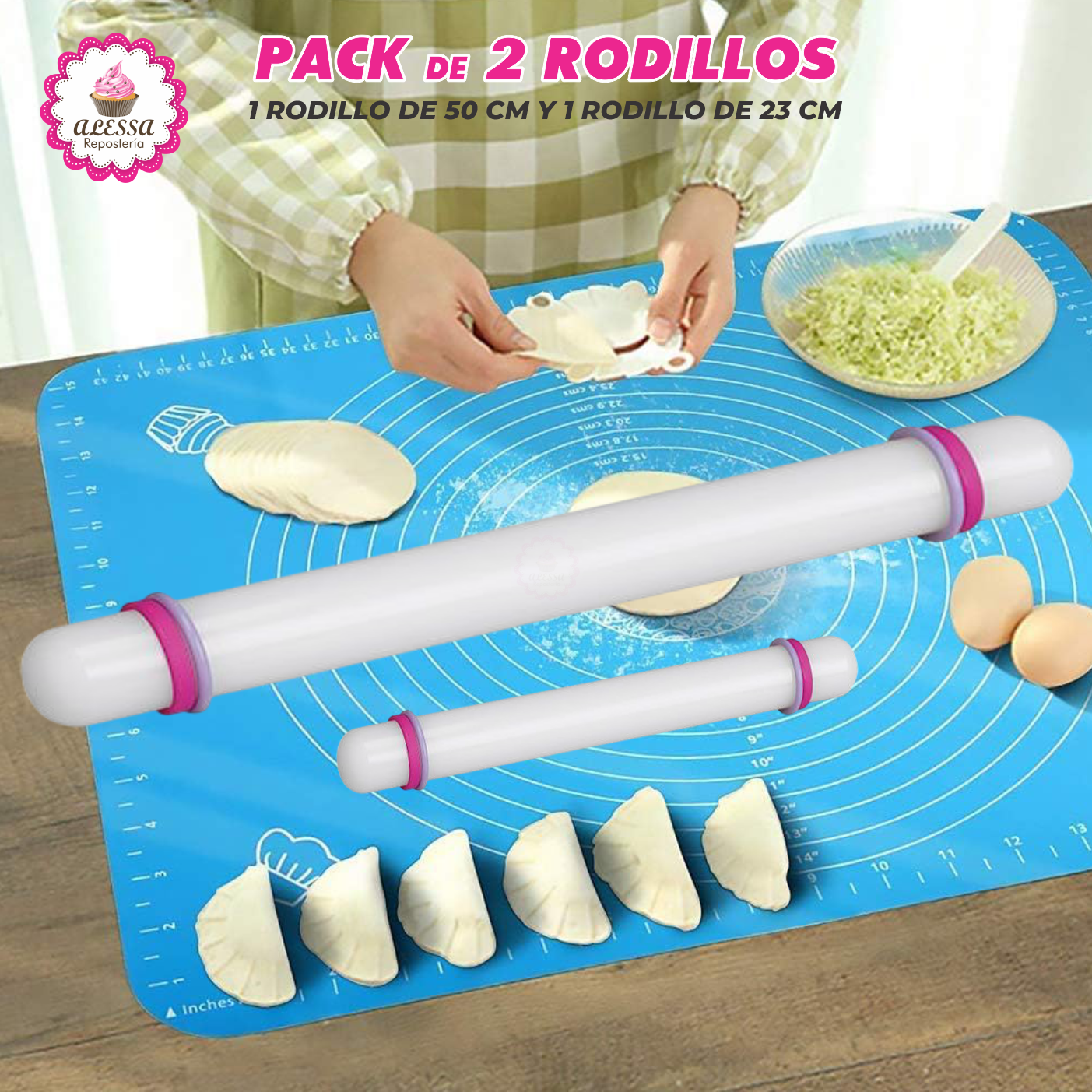 PACK DE 2 RODILLOS DE 50 CM Y 23 CM DE LARGO CON 4 ANILLOS PARA REPOSTERIA - 4
