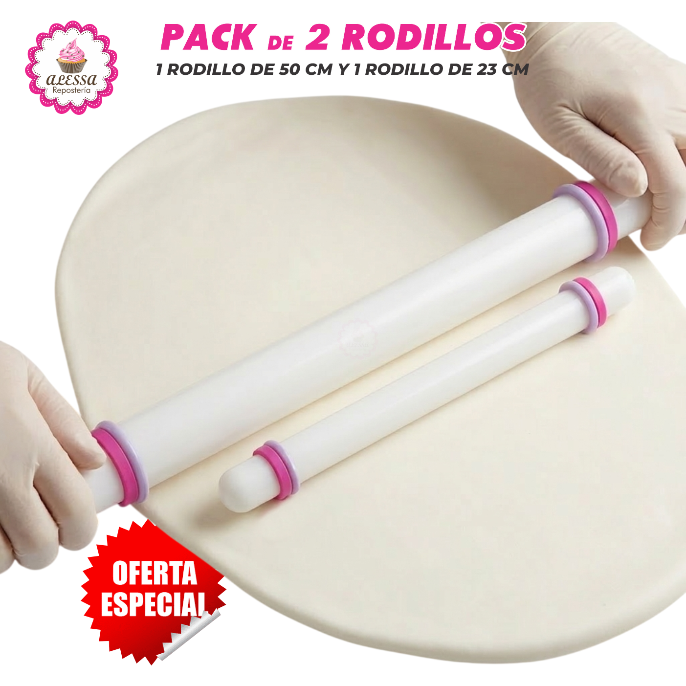 PACK DE 2 RODILLOS DE 50 CM Y 23 CM DE LARGO CON 4 ANILLOS PARA REPOSTERIA - 5