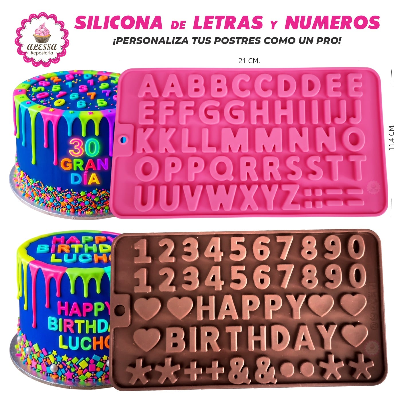 PACK DE 2 MOLDES DE SILICONA DE LETRAS Y NUMEROS PARA REPOSTERIA - 1