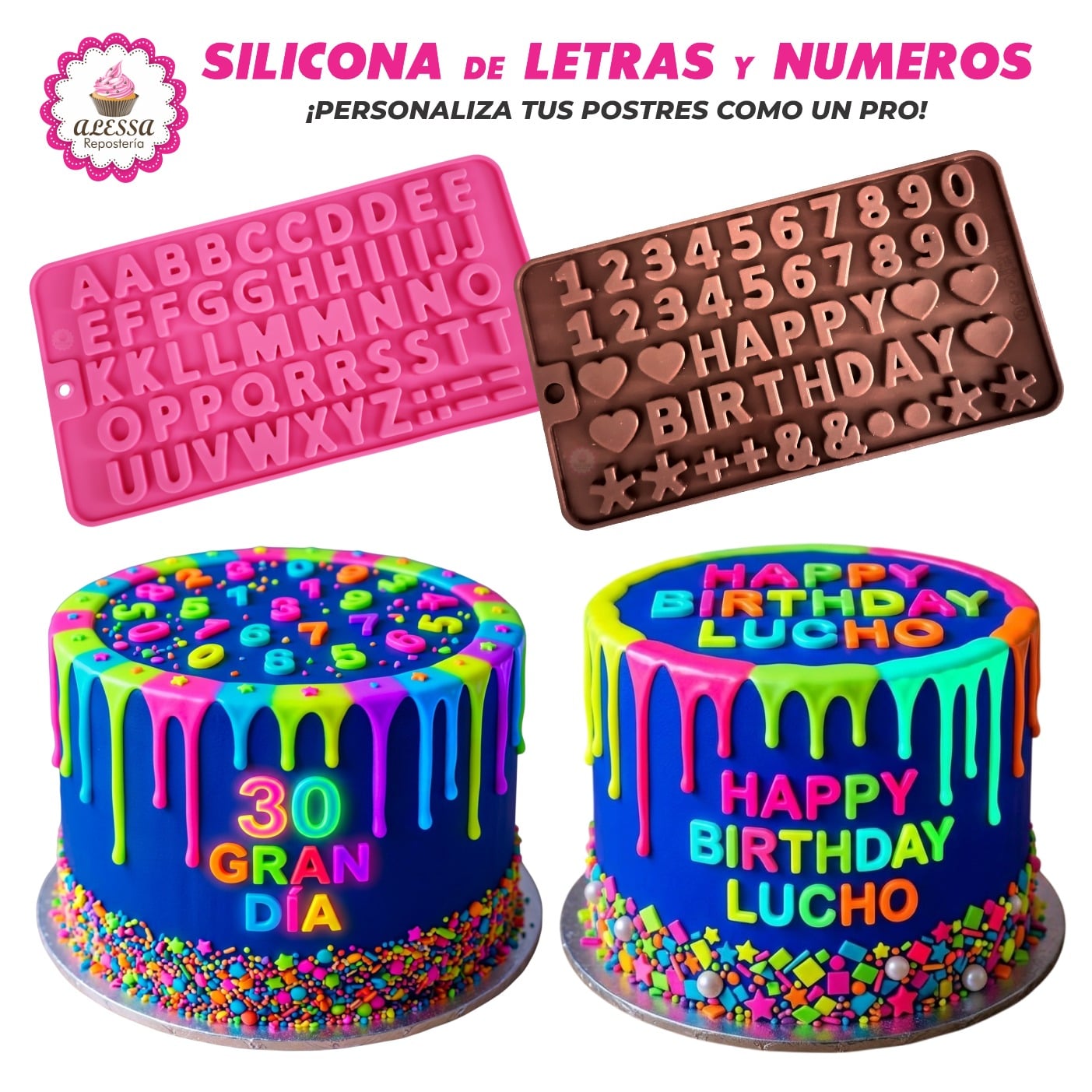 PACK DE 2 MOLDES DE SILICONA DE LETRAS Y NUMEROS PARA REPOSTERIA - 2