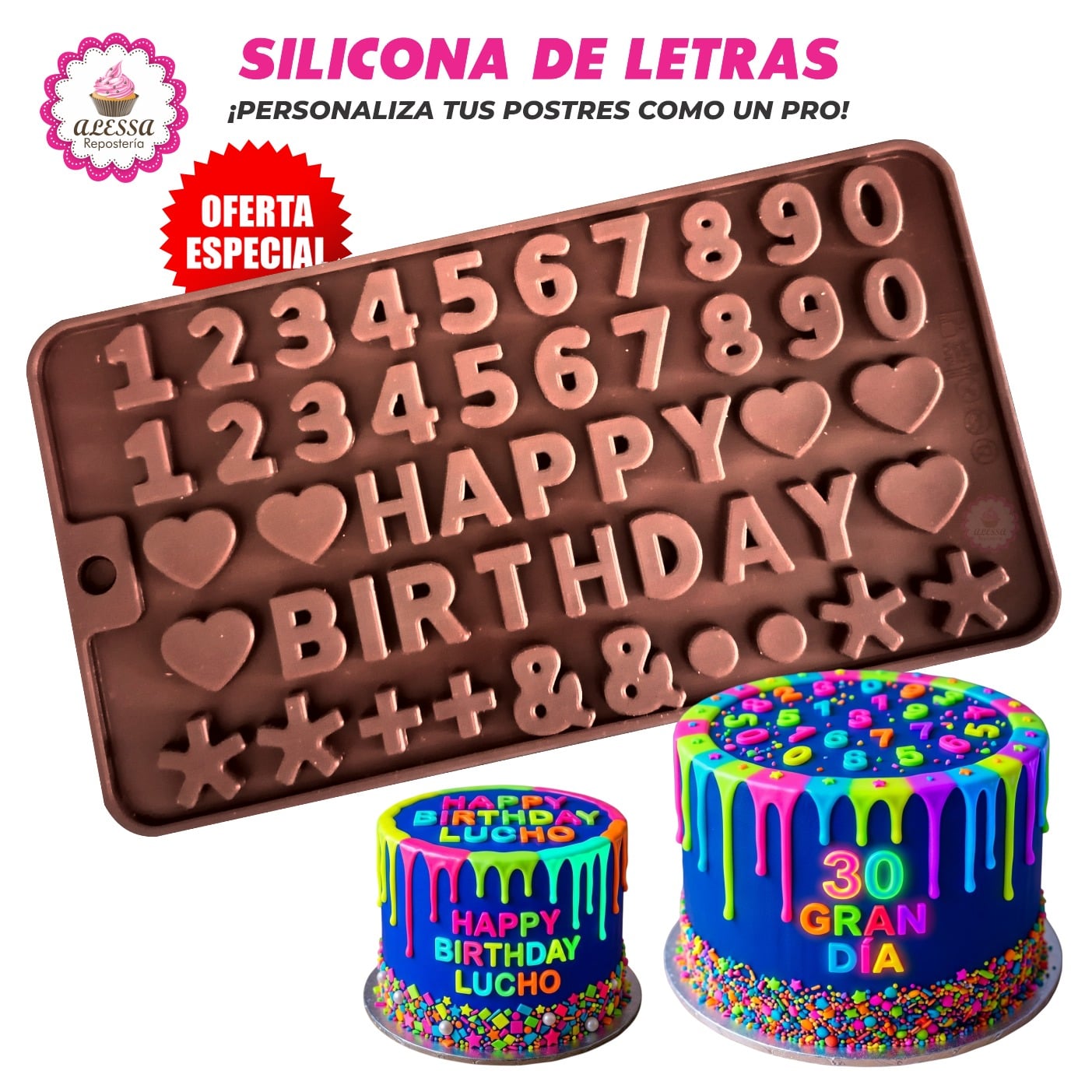 PACK DE 2 MOLDES DE SILICONA DE LETRAS Y NUMEROS PARA REPOSTERIA - 5